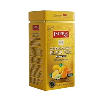 Impra Citrus Punch Black Tea OPA (Big Leaf) 200g (7.05 oz) Pure Ceylon Loose Leaf with Lemongrass & Marigold Zesty Citrus & Honey Notes Premium Tin Caddy