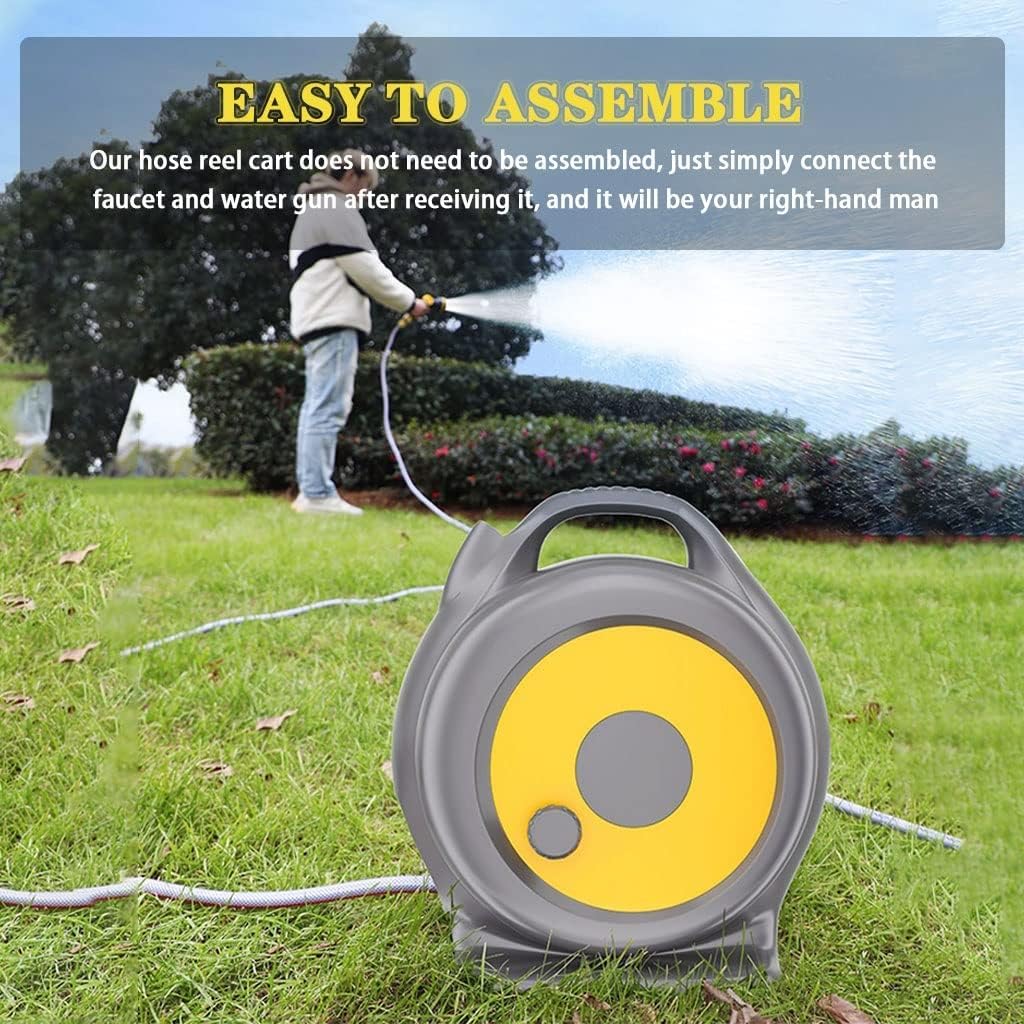 Carrete para manguera de agua, juego de herramientas de agua a alta presión, carrito portátil compacto para manguera de jardín, soporte integrado para mangueras de baño de mascotas (color: amarillo,