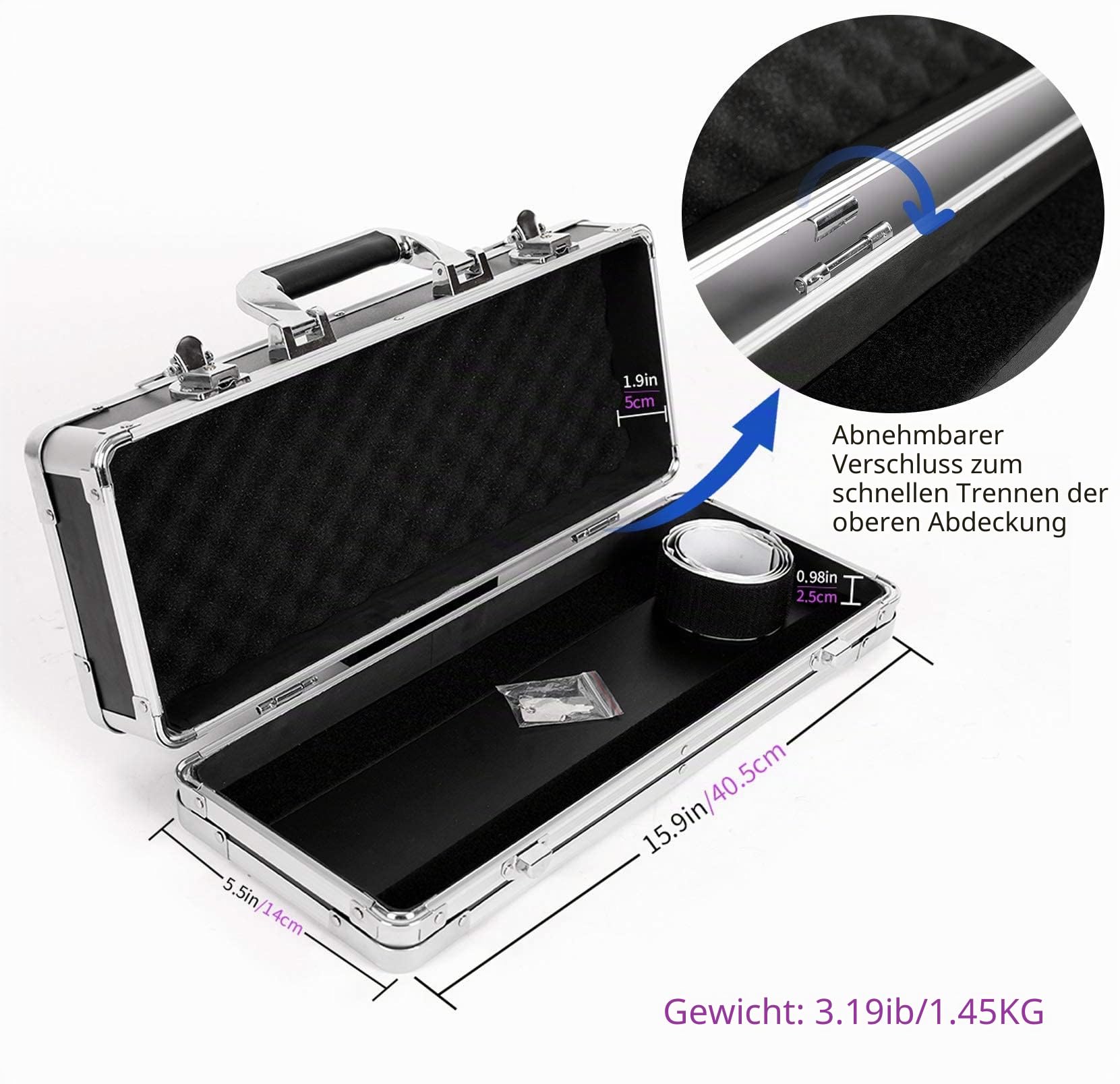 Ghost Fire Gitarren-Multieffekt-Pedalkoffer, 42,9 x 14 x 7,1 cm, mit Pedal-Montageband, stabiles Verriegelungsaluminium, T-Serie T-EC4