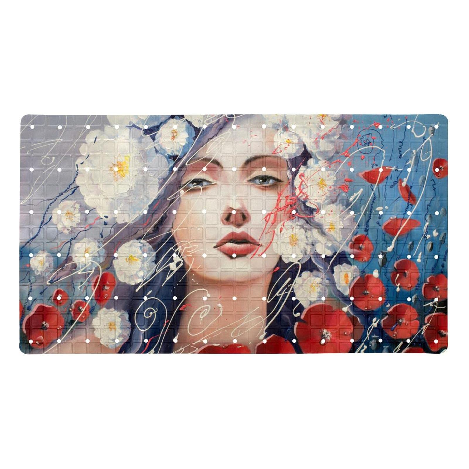 Tapis de baignoire antidérapant avec ventouses motif peinture à l'huile pour femme