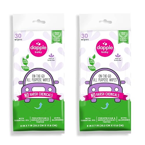 Dapple Toallitas multiusos para bebés, hipoalergénicas y alimentadas por Plants Cleaning Wipes, toque de lavanda, 30 unidades (paquete de 2)