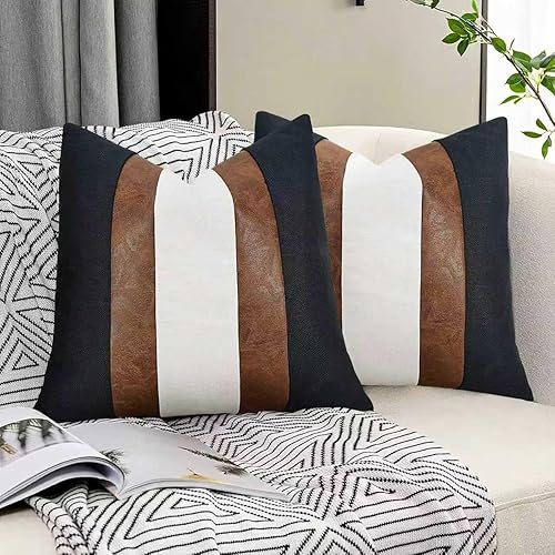 JASEN Fundas de almohada de piel sintética (negro 02, 18x18)