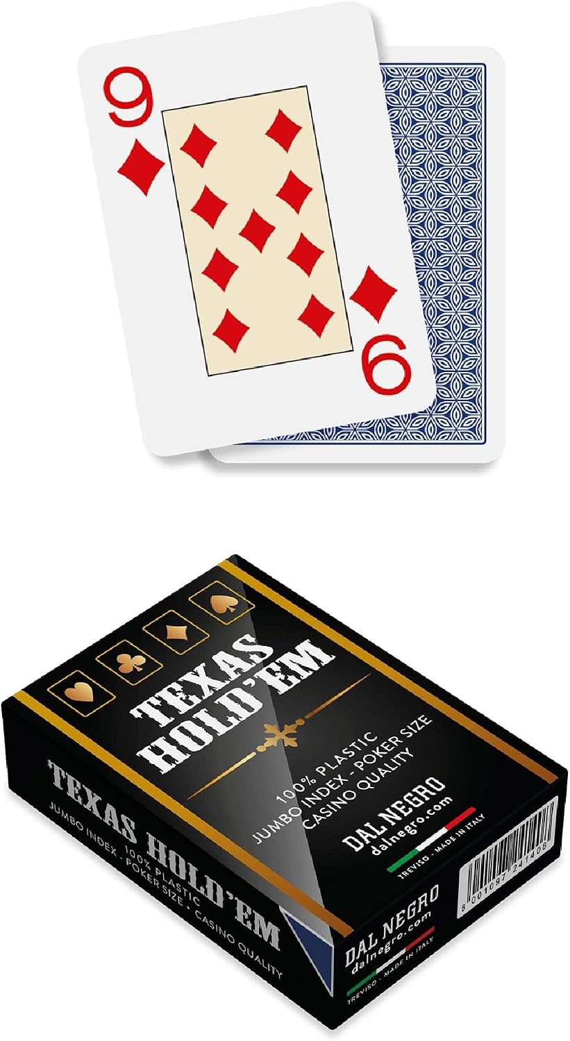 Dal Texas Hold'em Casino Quality Professional Poker Deck, Plasticized and Waterproof, 1 Deck of 55 Jumbo Index with Jolly, Blue Back, Made in Italy