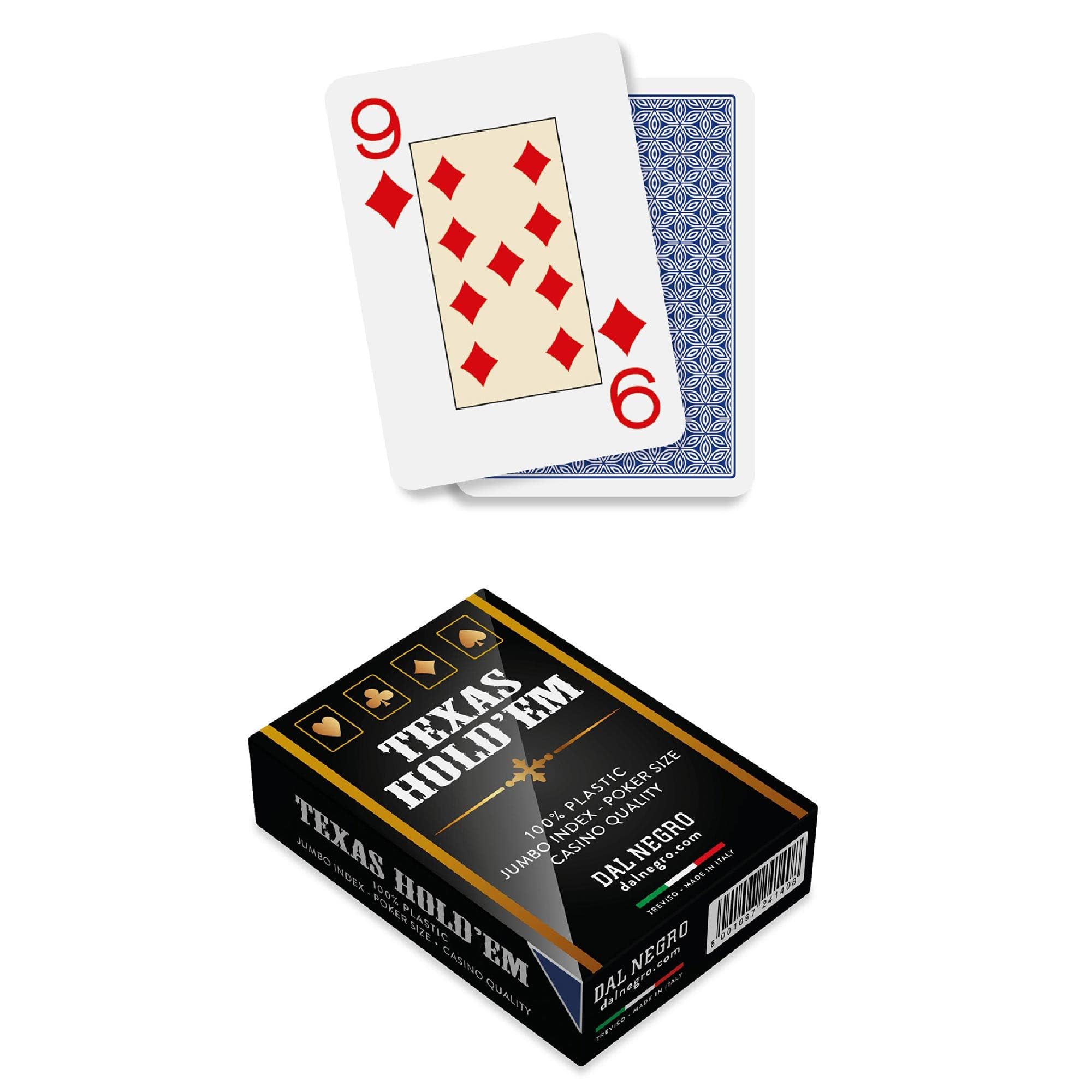 Dal Texas Hold'em Casino Quality Professional Poker Deck, Plasticized and Waterproof, 1 Deck of 55 Jumbo Index with Jolly, Blue Back, Made in Italy