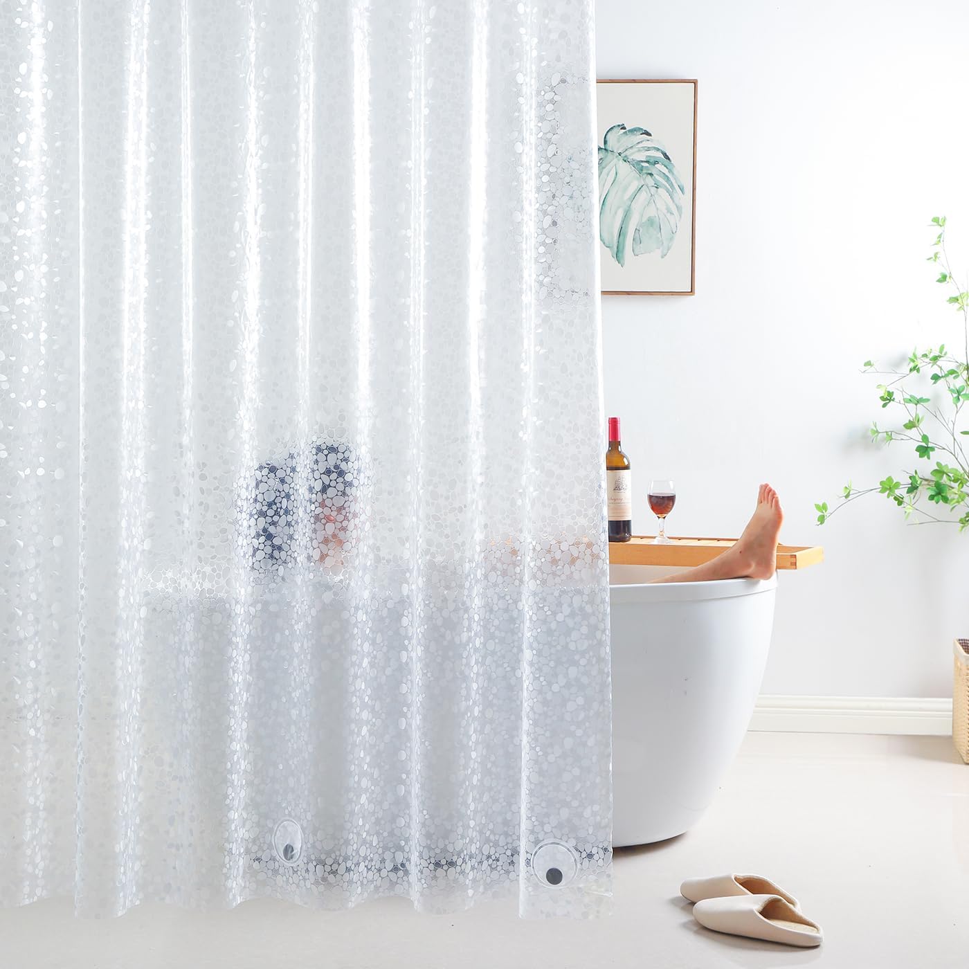 Shower Curtain Liner 75 Inches Long, 3D EVA Translucent Heavy Duty Weighted Vinyl Shower Liner with 3 Strong Magnets for Bathroom Spa Hotel, Pebble, 72x75 Inch