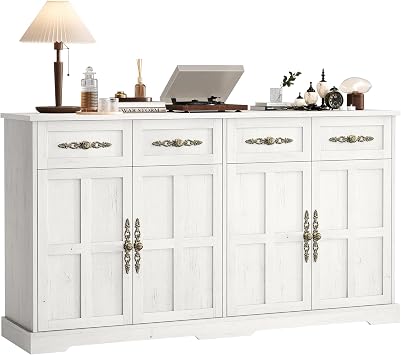 Garvee 60" W Sideboard Buffet Cabinet with Storage, Kitchen Cabinet, White