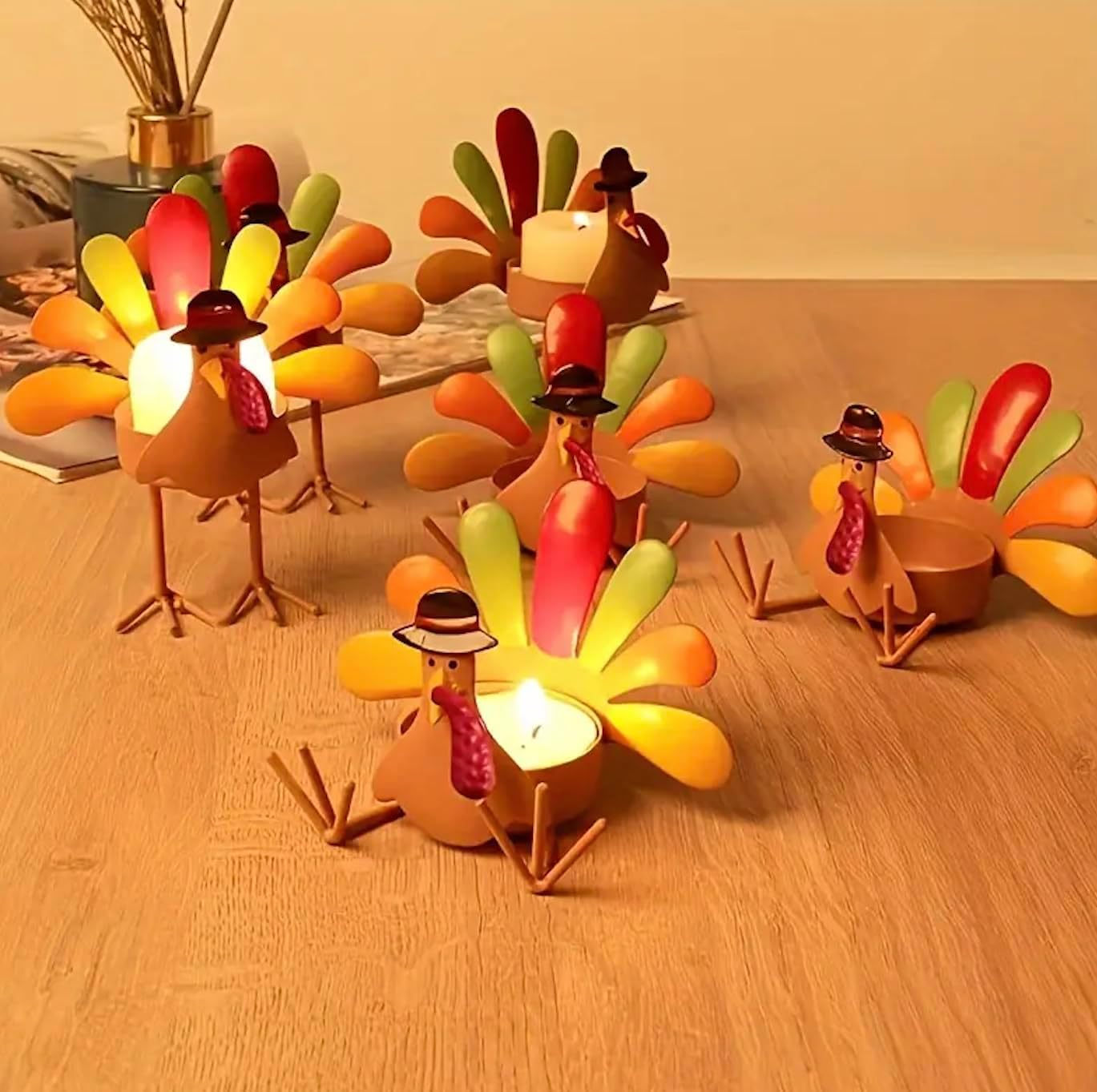 1/2pcs, Thanksgiving Matel Turkey Tea Light Candle Holders
