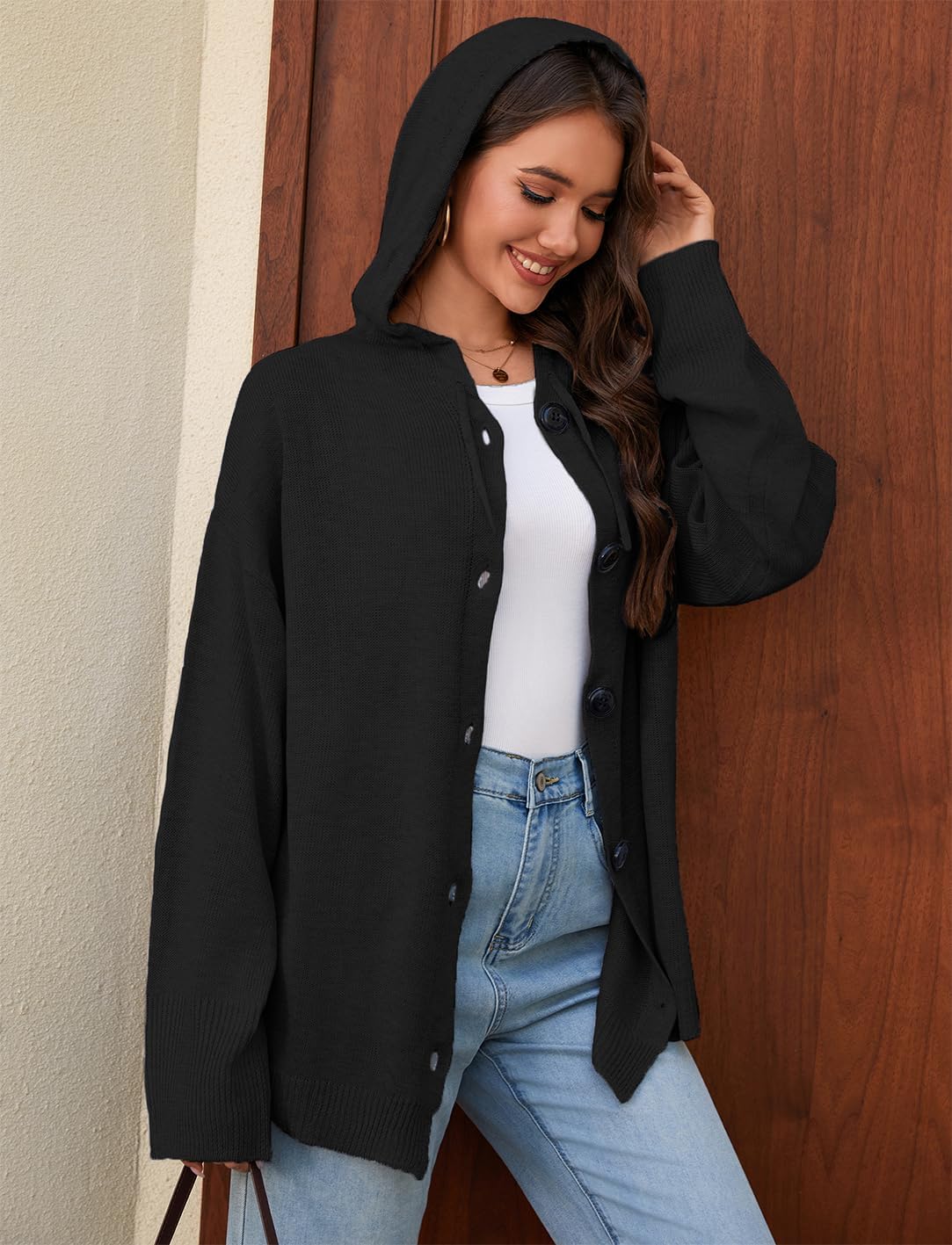 Women's Casual Cardigan V Neck Button Down Hooded Sweaters Long Sleeve Hoodies Outfits - Image 5