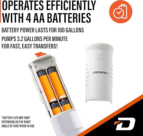 Miniatura 5 de DeWay Bomba de transferencia de combustible con batería con boquilla de gatillo manual, caudal de 3.2 GPM y manguera de transferencia de goma de 51