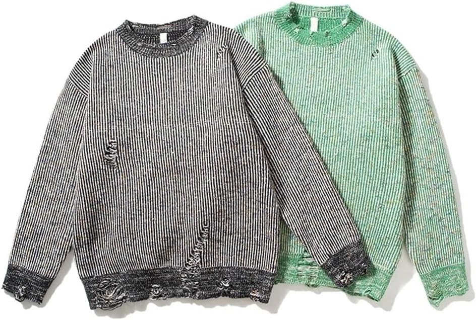 Hole Sweater Men's Knitting Embossed Sweater Men's Jumpsuit Retro Casual Pullover Sweater Tops(Gray,2XL)