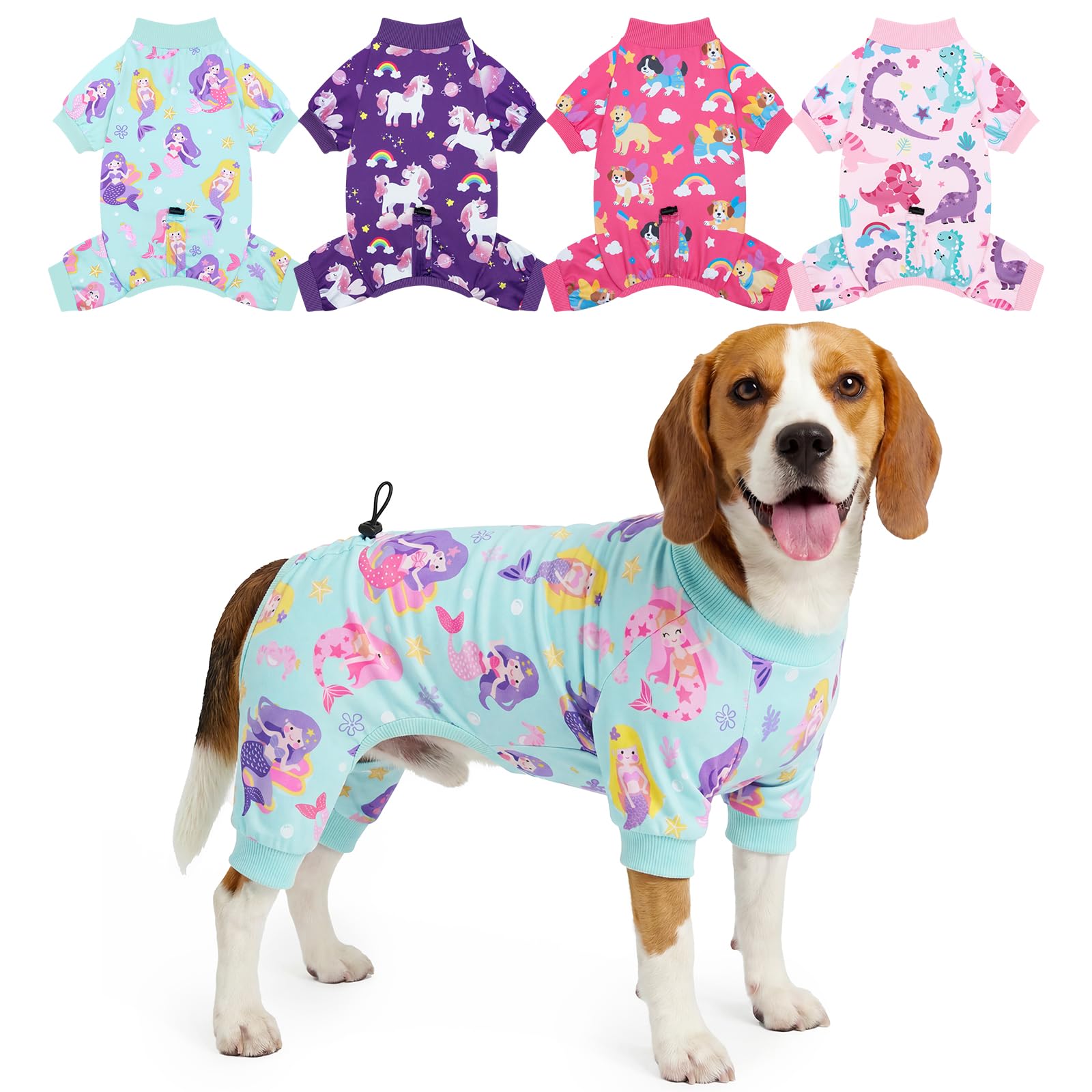 XPUDAC 4 Pack Dog Pajamas, Soft Puppy Clothes with Drawstring Adjustable Stretchy Dogs Onesie for Small Medium Doggie Shed Defender Dog Suit Pet Outfit Boy, M — view 8