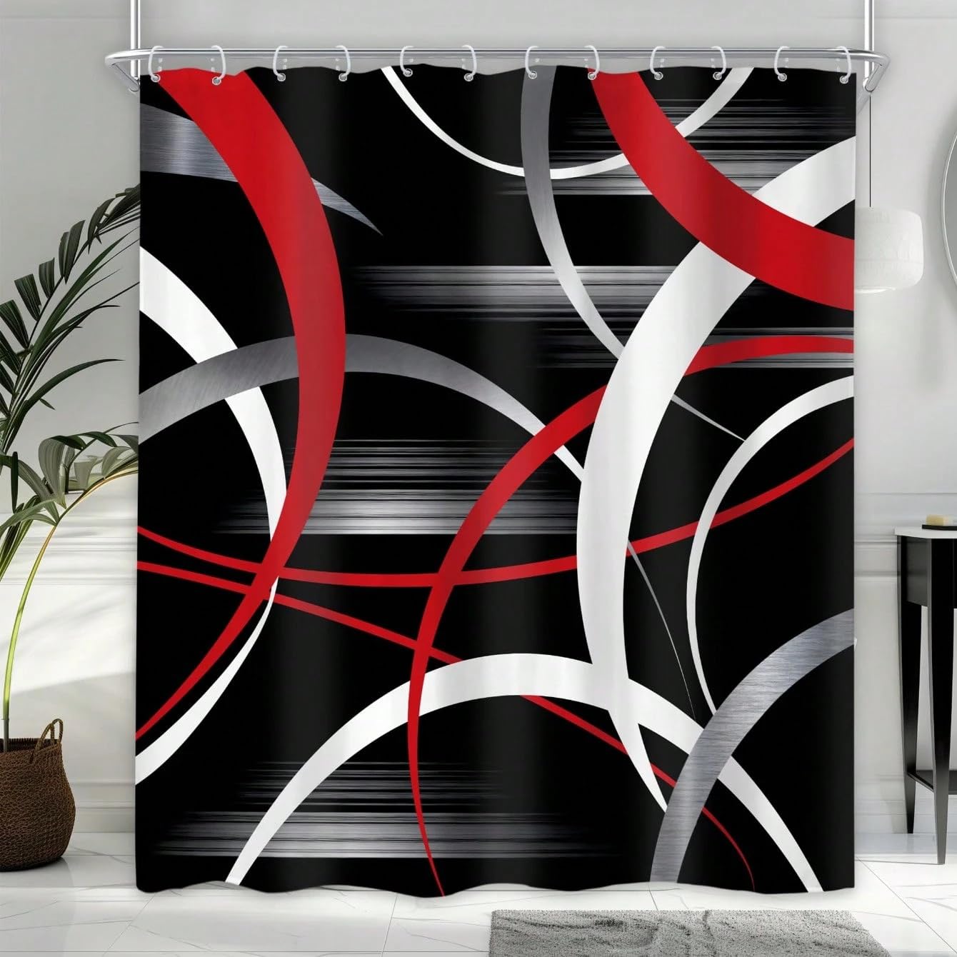GLKSDLPO Black White Abstract Shower Curtain Set, Modern Graffiti Line Shower Curtain with 12 Hooks,minimalist Bath Curtain for Bathroom Decor(165x214cm/65x84in(WxH)