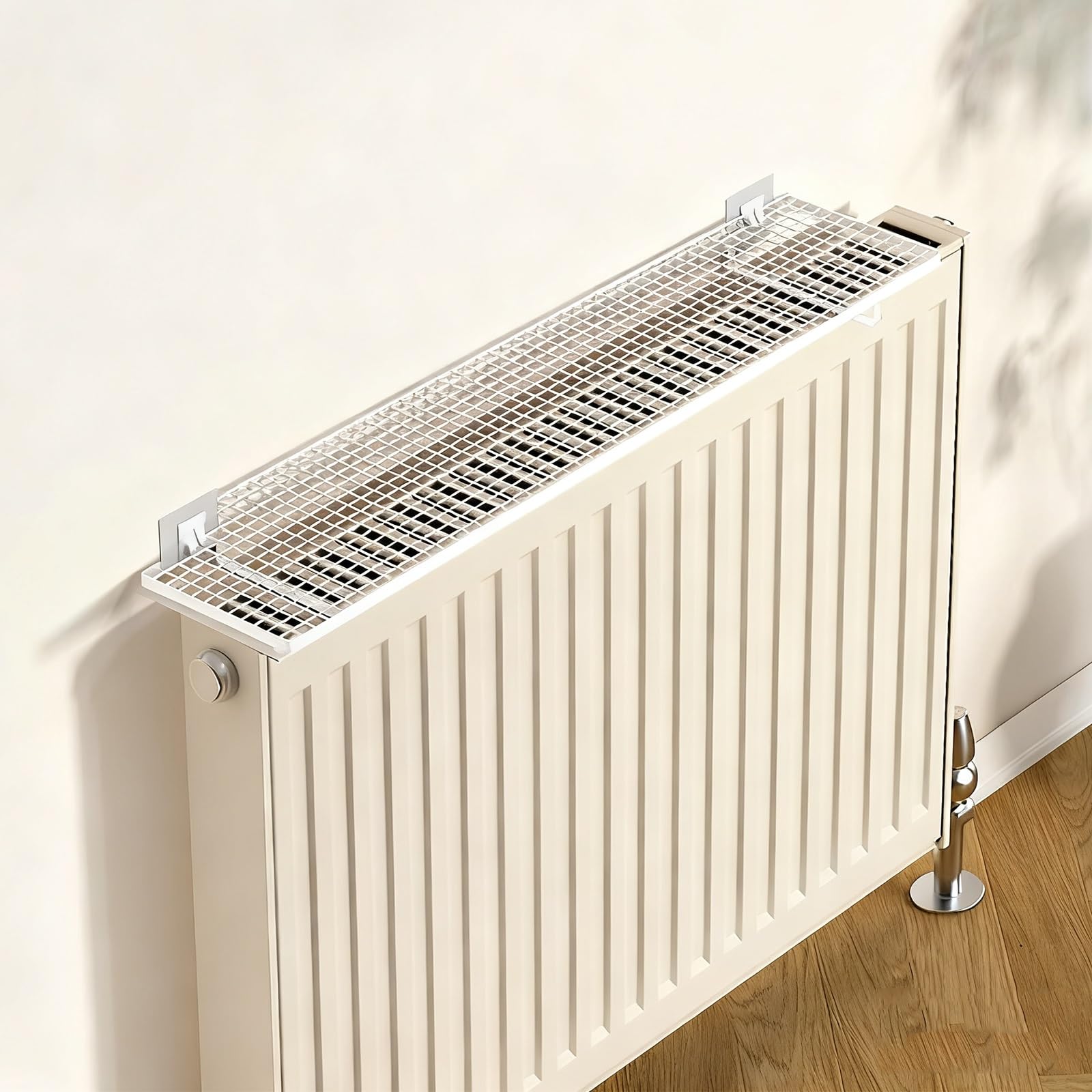 Mensola Sopra Termosifone, Fissaggio Adesivo a Scatto Portatile, Copri Termosifone Moderno Design di Ventilazione, Mensola Senza Foratura per Soggiorno Cucina(White,45x15x3cm/18x6x1in)