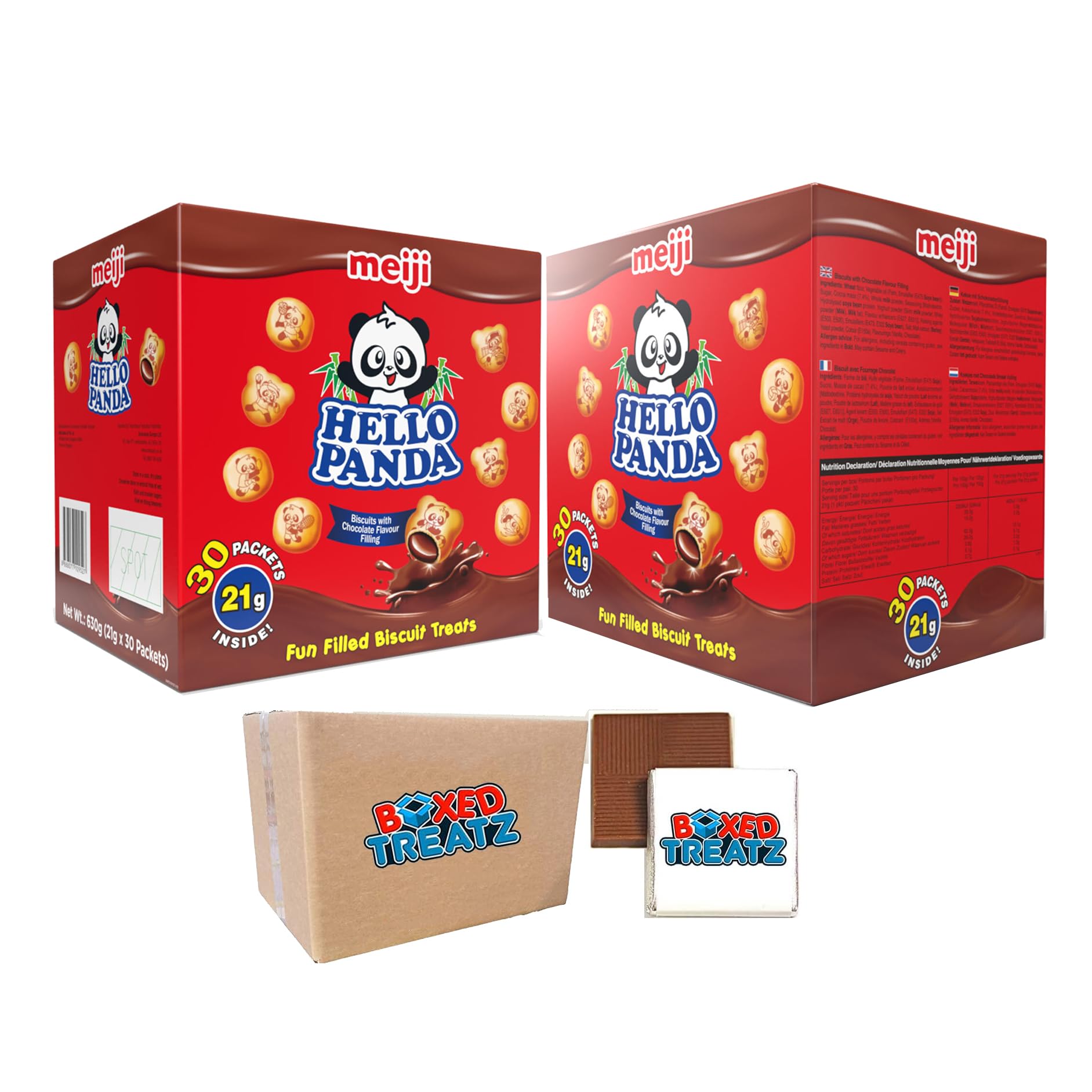Hello Panda Chocolate Filled Biscuits - 1.26 KG (2 x 30 x 21g), Bite-Size Treats with Fun Panda Characters and Creamy Chocolate Filling - Boxed Treatz