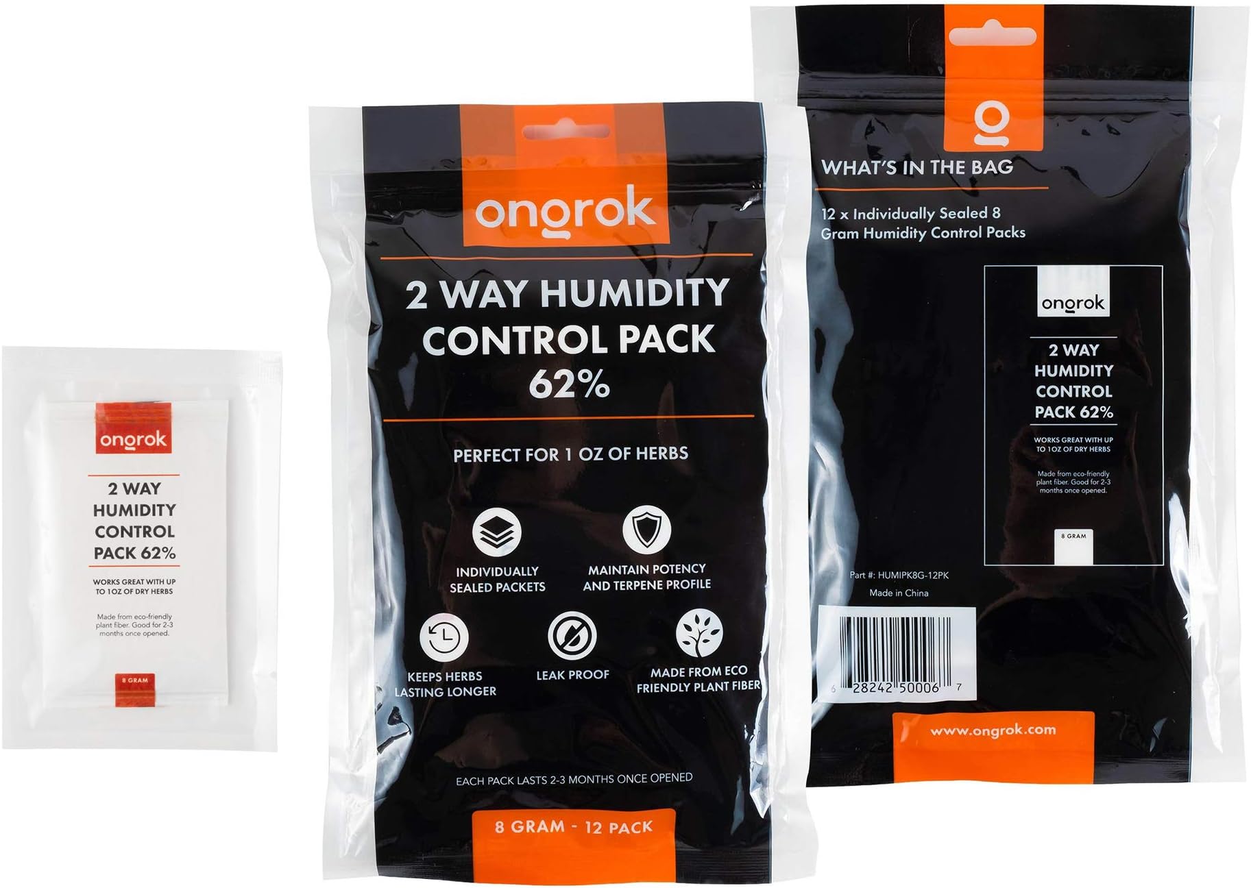 8 Gram, 2 Way Humidity Control Packets, 62% RH, 12 Pack, Each Pack for up to 1 oz