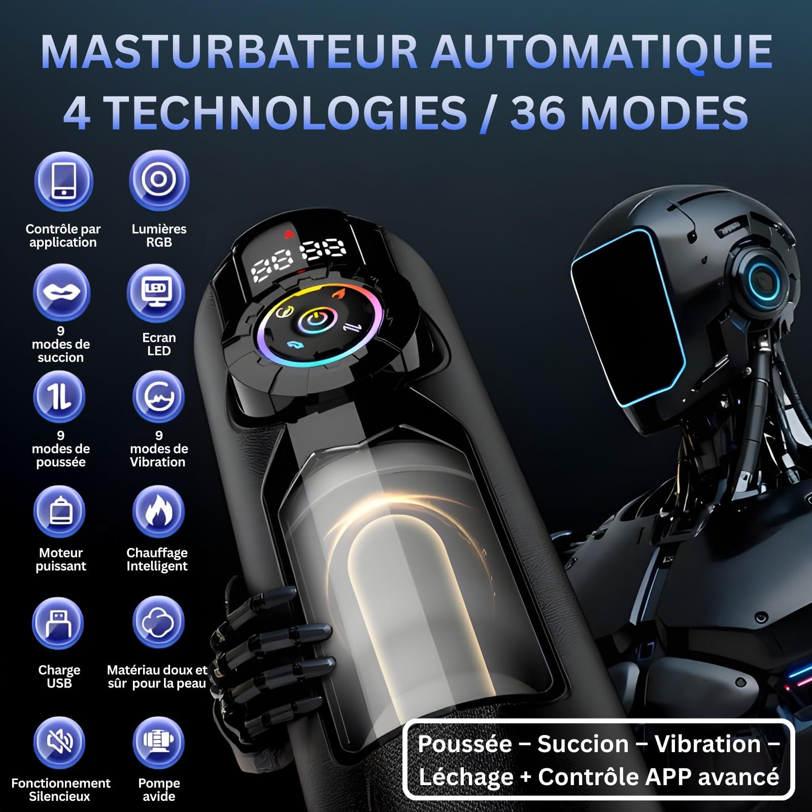 TITAN Masturbateurs Hommes Automatique – Masturbateur Électrique Télescopique à Succion et Rotation Silicone Doux Rechargeable chauffage écran LED, multi mode