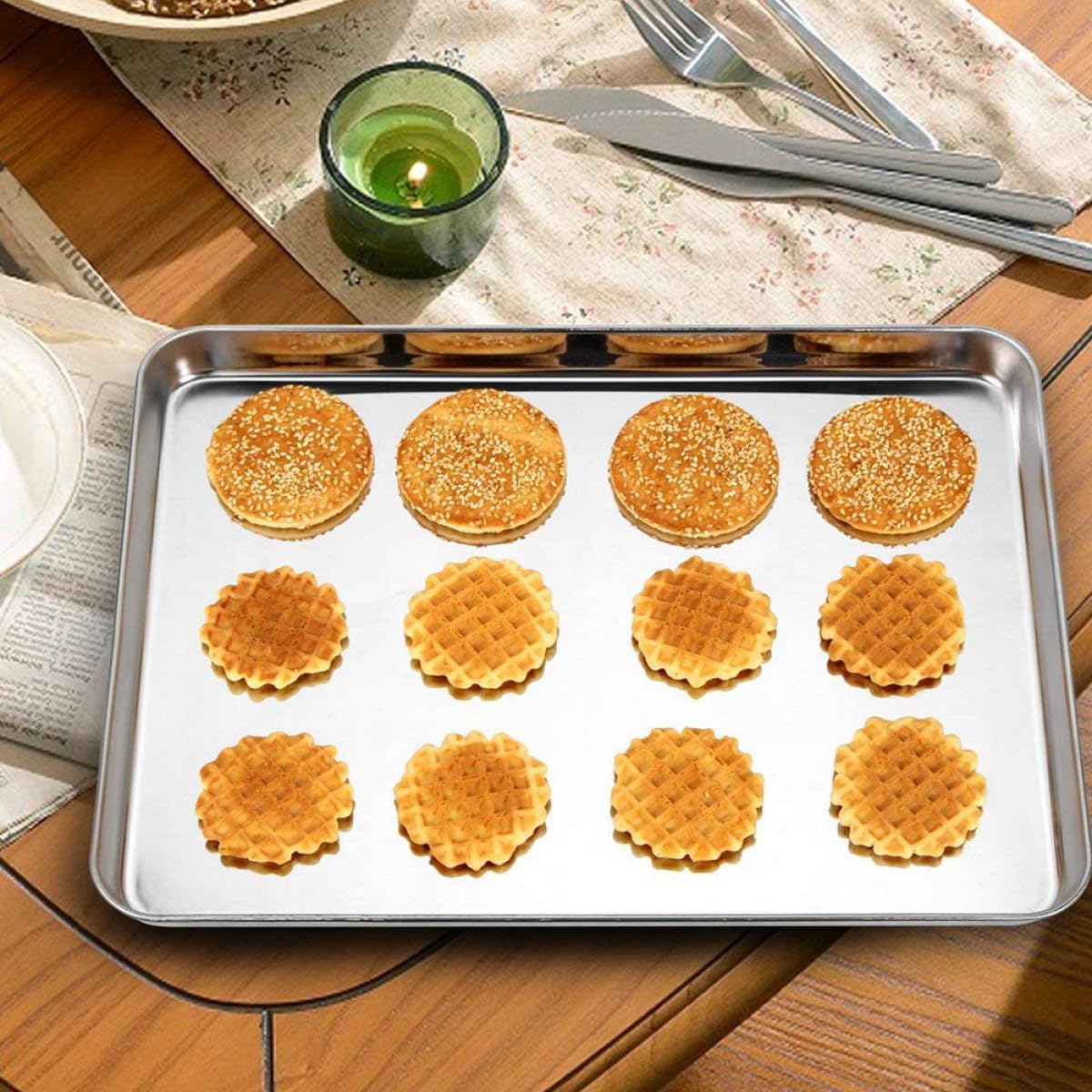 OUNONA Teglia da Forno Rettangolare in Acciaio Inox 3 Pezzi, Vassoio Pratico per Alimenti e Barbecue, Piatto Multiuso per Picnic, Feste e Cucina Quotidiana, Dimensioni 26,5x20,5x2,5 Cm