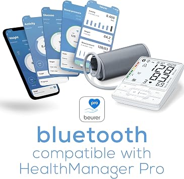 Beurer BM69W Upper Arm Blood Pressure Monitor with Bluetooth, Cuff Position Indicator, and Inflation Tech for Comfortable Readings, Portable Storage Case Included, 200 Memory Sets