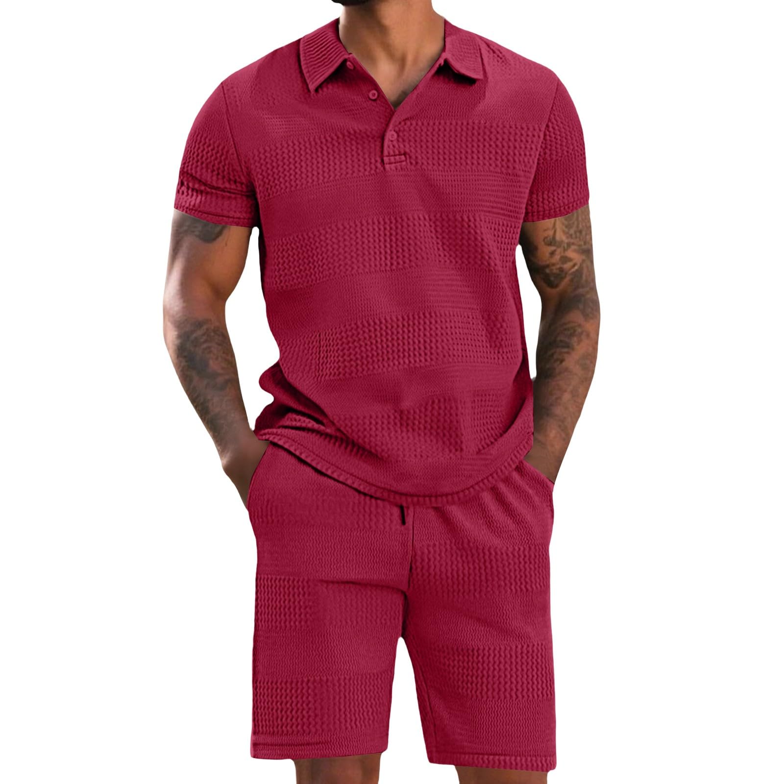 Elegantes trajes de verano para hombre, traje de verano con polo y pantalones cortos, traje casual con impresión, traje de salón transpirable, cómodo, traje de trabajo clásico para hombres