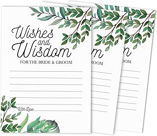 Pack of 50 Greenery Advice Cards, Wishes & Wisdom for The Bride and Groom, Wedding Mad Libs Game Activity 5x7 inches
