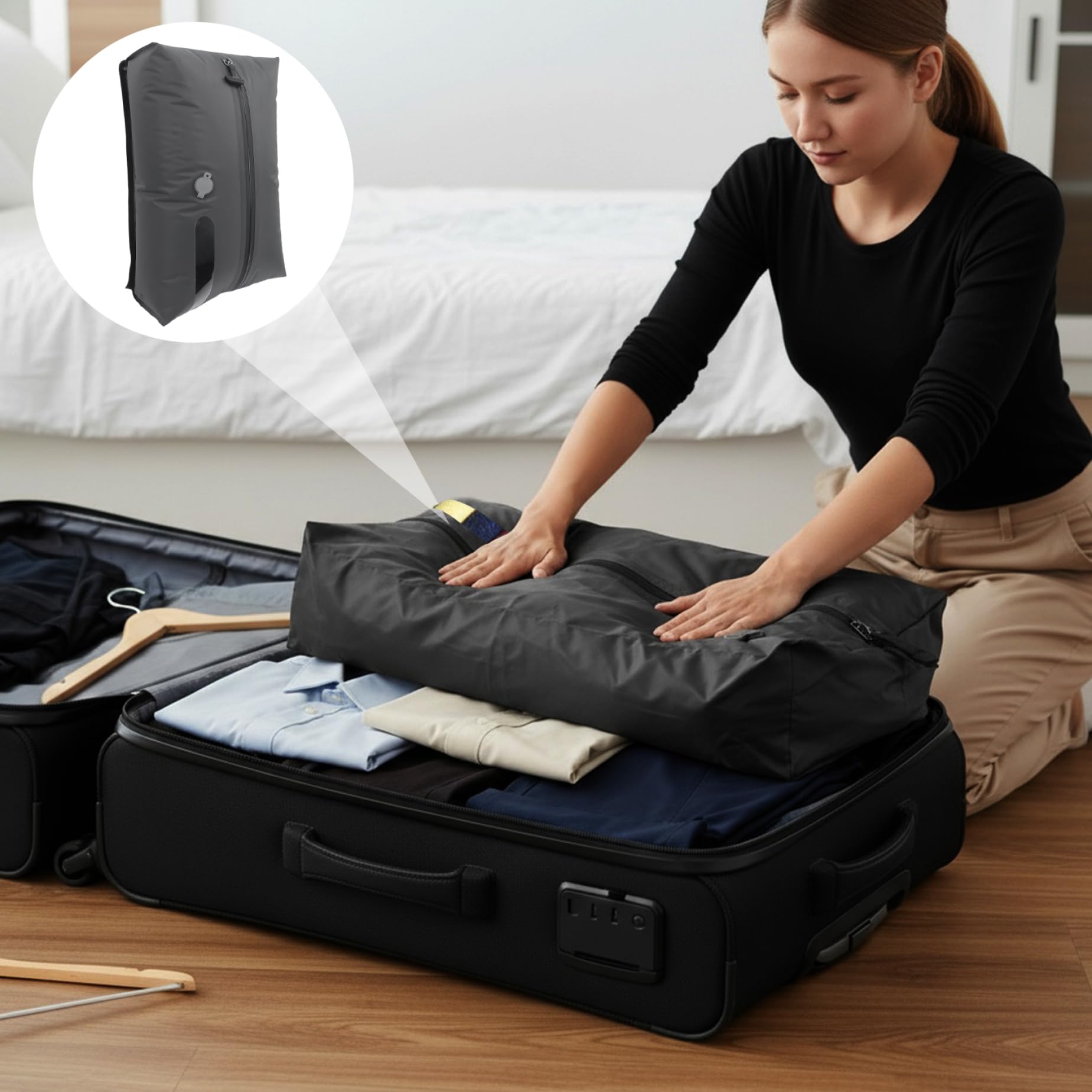 Reise-Kompressionsbeutel, 2er-Pack, 17 l Vakuumbeutel für Kleidung mit Handpumpe, wasserdichte Verpackungsaufbewahrung für Gepäck, Vakuumverpackung für Reisen