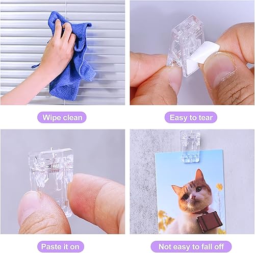 Miniatura 6 de Paquete de 30 clips adhesivos transparentes para pared, ganchos para tiras de comando, ganchos pequeños para colgar fotos, carteles, tapices,