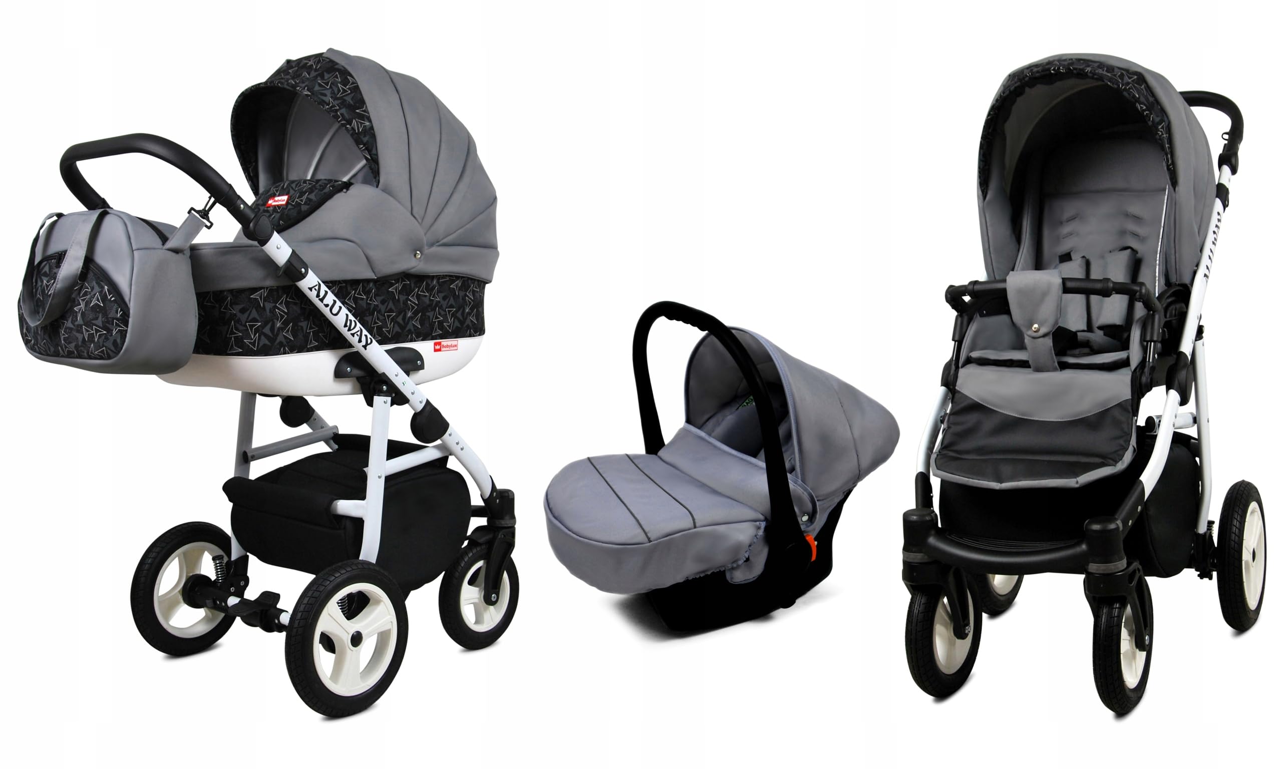 BabyLux® Carrito de Bebé Sistema de Viaje Set 3 en 1 - Alu Way - incl. Capazo, Silla de Paseo, Silla Coche - Cochecito - con Bolso cambiador, Cubierta para la lluvia, Mosquitera etc.