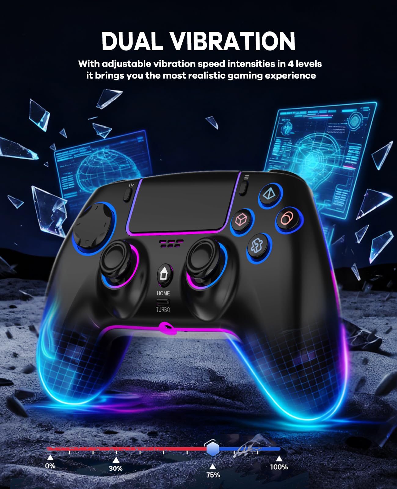 QIVORO Wireless Controller for PS-5/Pro/PC/Steam Deck/Mac/iOS/Android, Gamepad with Hall Effect Joystick, Dual Vibration, Turbo, Programmable Buttons (7 RGB Lighting, Touchpad, 1500mAh Battery) — view 4