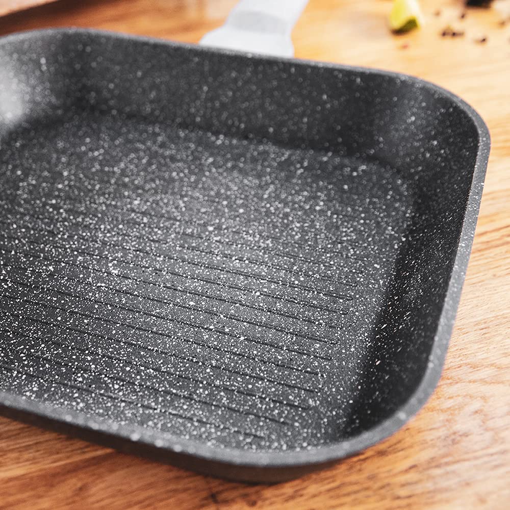 Cecotec Grill Polka Exclusive 28 Grill Wood&Rock. Diametro 28 cm, manico in bachelite freddo, alluminio forgiato, rivestimento antiaderente in teflon, lavabile in lavastoviglie e tutte le cucine