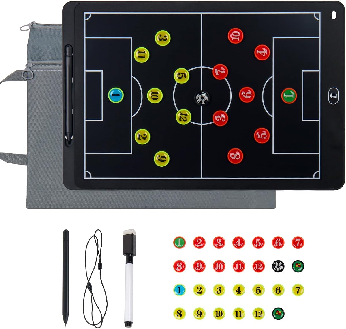 Pizarra Electrónica LCD para Entrenamiento de Fútbol, Pizarra Táctica Magnética de 15" | Piezas magnéticas para jugadores, pantalla LCD de borrado rápido y tablero de doble cara para tácticas, formaciones y entrenamiento de fútbol