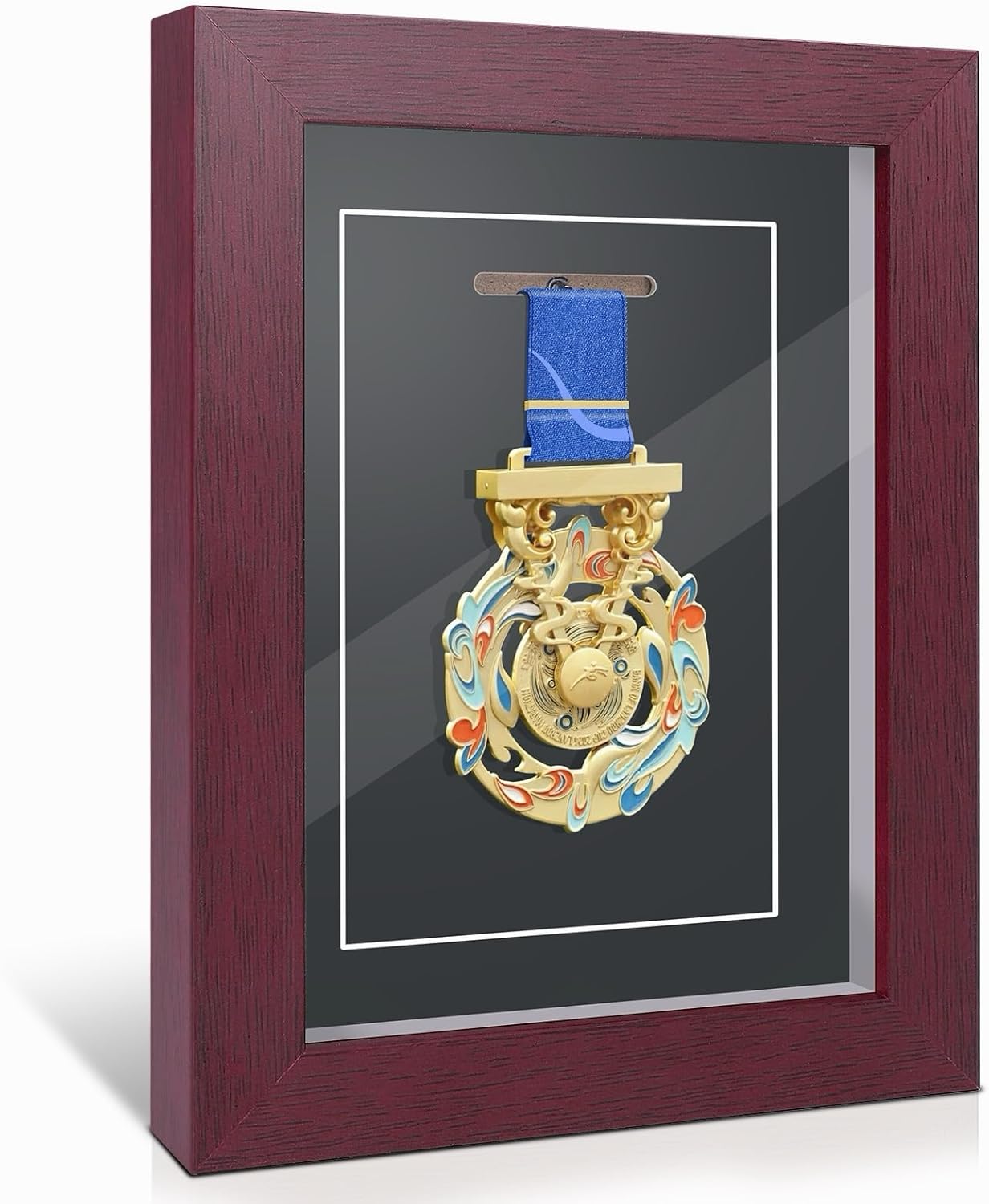 6x8 Inch 3D Medal Shadow Box - Solid Wood Frame with Glass Front & Perforated Backing for Marathon, Military, Sports Medals - Compact Single Display Case