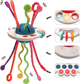 Montessori Toys for 18M+, UFO Food Grade Silicone Pull String Activity Toy, Baby Sensory Toys for Toddlers, Travel Toys for Babies, Baby Toys Developing Fine Motor Skills Toys Gift for 1+ Year Old