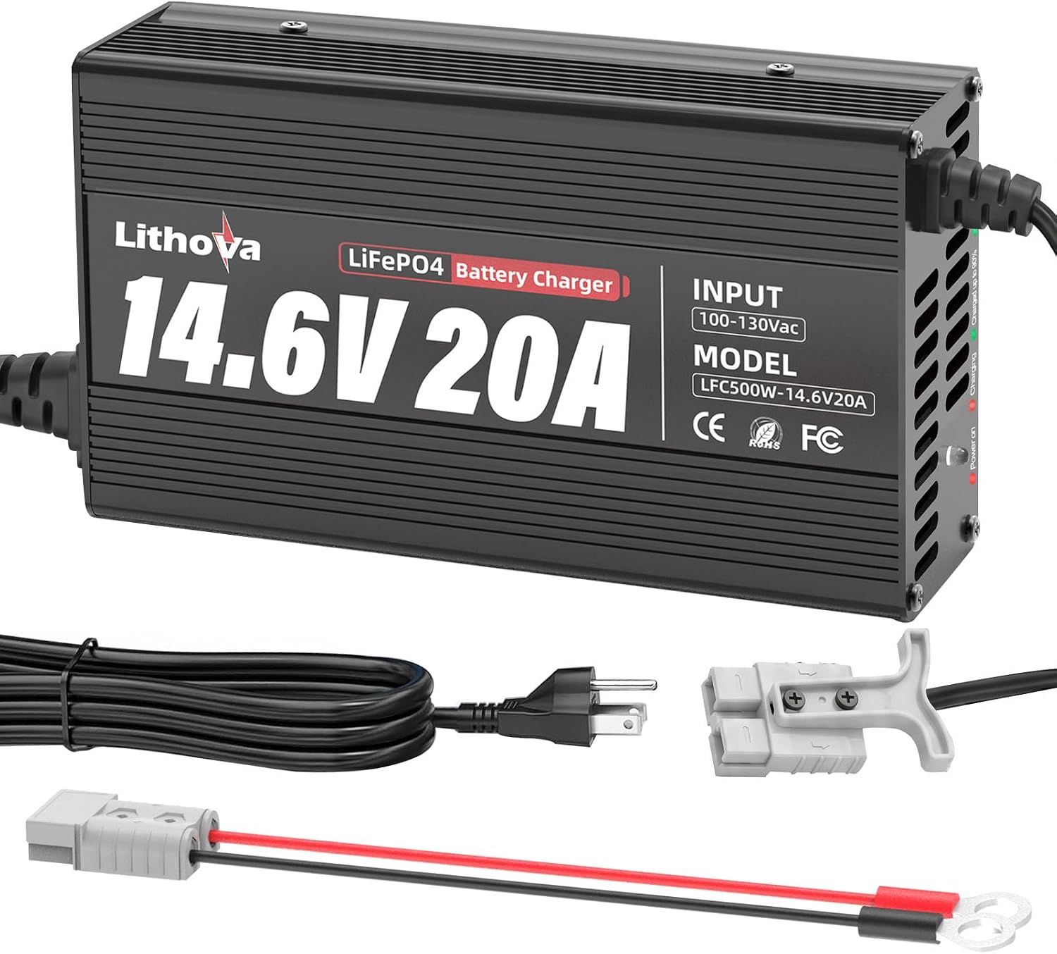 12V 20A Lithium Battery Charger for 12.8V LiFePO4 Batteries, 14.6Vdc Output