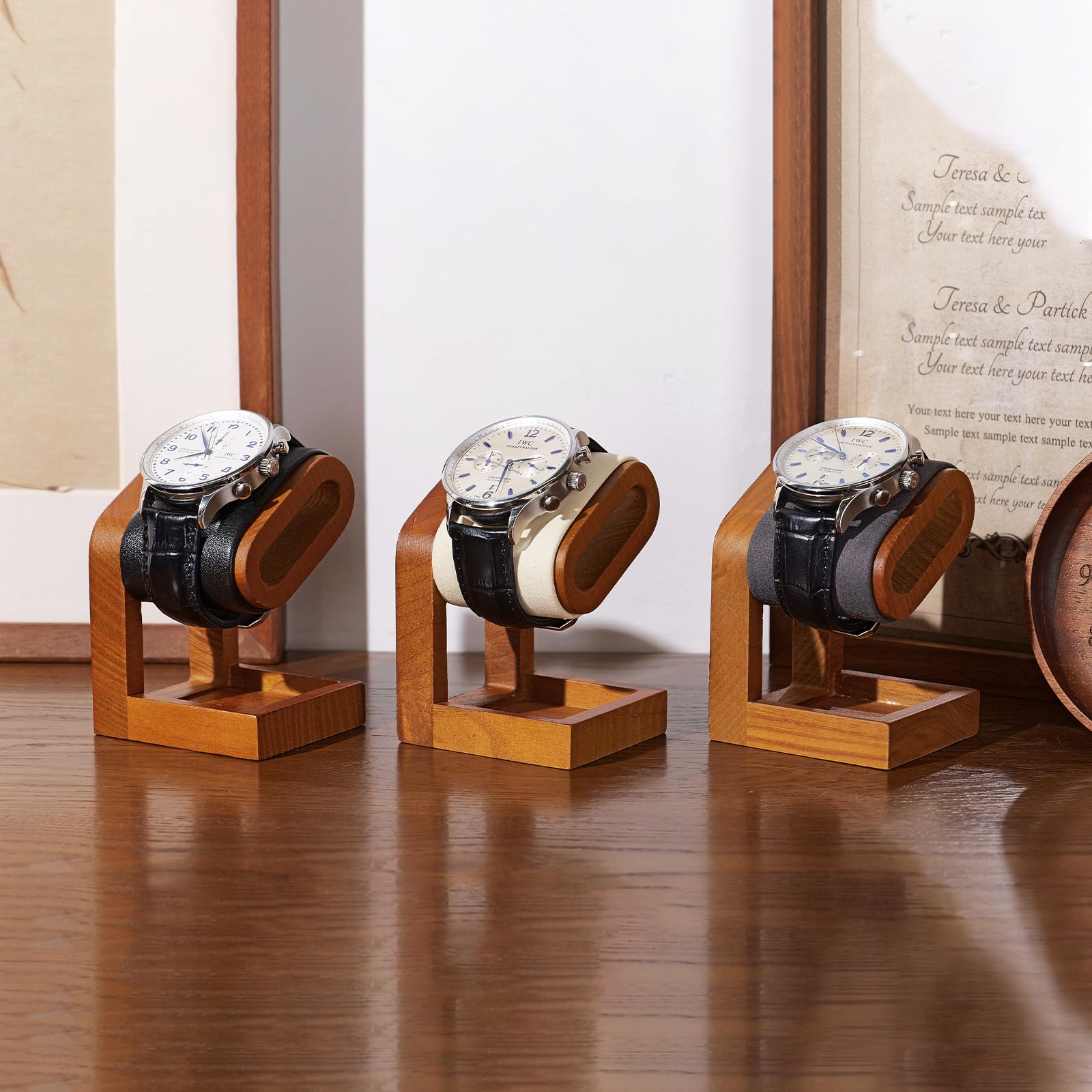 Oirlv Semplice Legno Massiccio Supporto per Orologio, Portaorologi In Legno,Portaorologi(Nero)