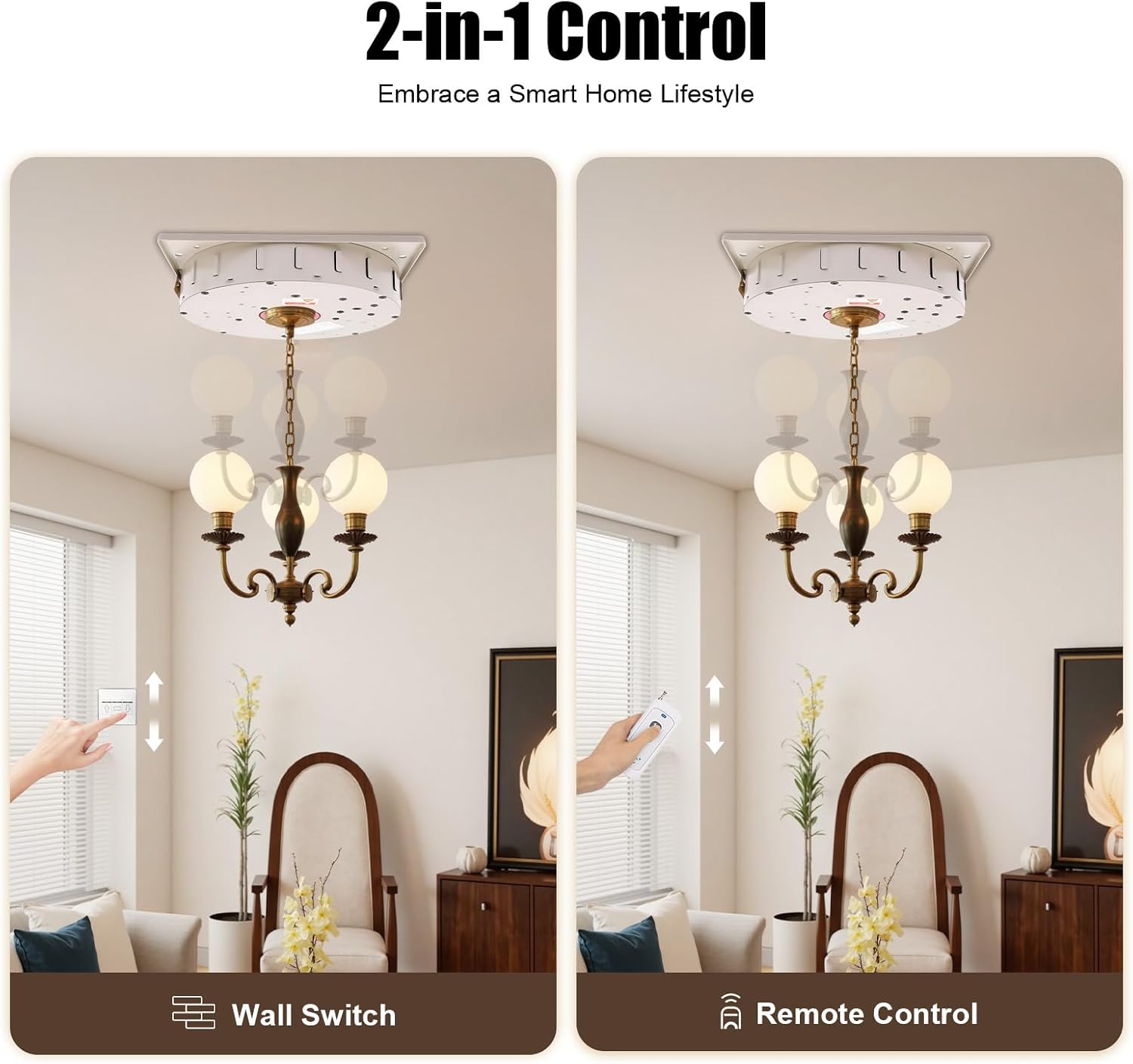 2-in-1 Electric Chandelier Hoist, 4.27 Ft/Min Chandelier Lifter Electric Motor Villas Pendant Lamps Lifter 110V Chandelier Hoist Lifter System Max. Load 110 Lbs 120W DDJ50-4