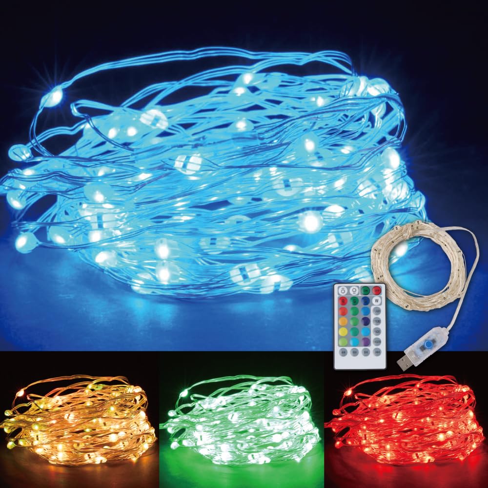 Amazon | イルミネーション ライト LED リモコン付 100球 電池式 USB式 
