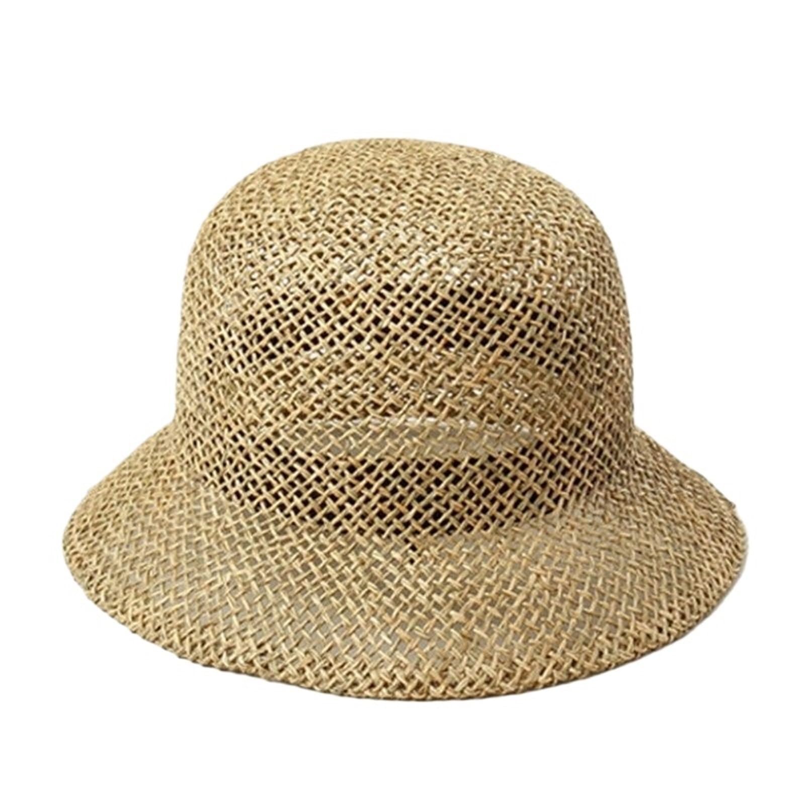 Generico Cappello da Donna Cloche Cappello da Sole Seagrass Beach Paglia da Viaggio Cappello Estivo a Tesa Corta