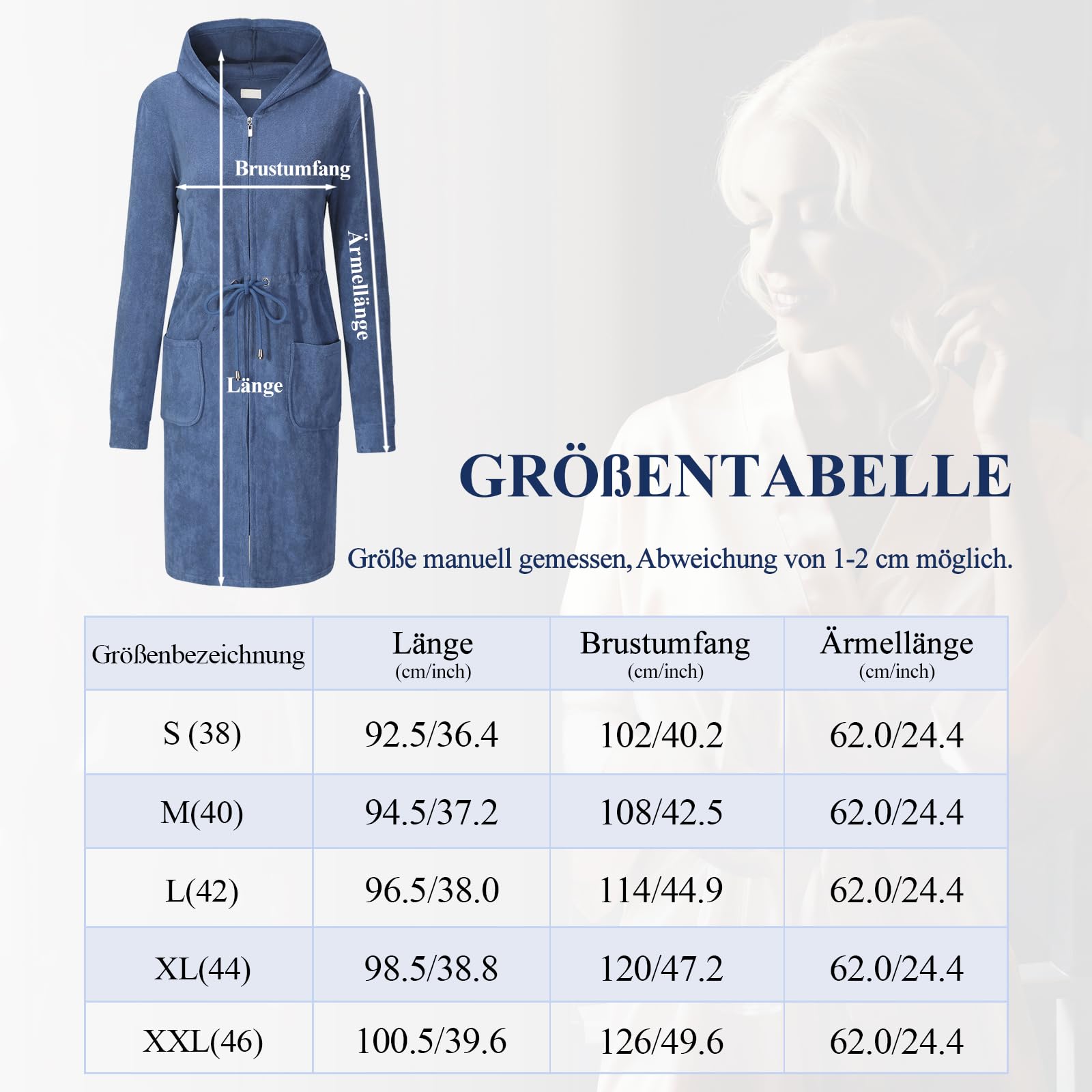Leichter Kurz Bademantel Damen Hausmantel Weiches Frottee Mit Kapuze Und Zipper Ideal für Sauna und Zuhause