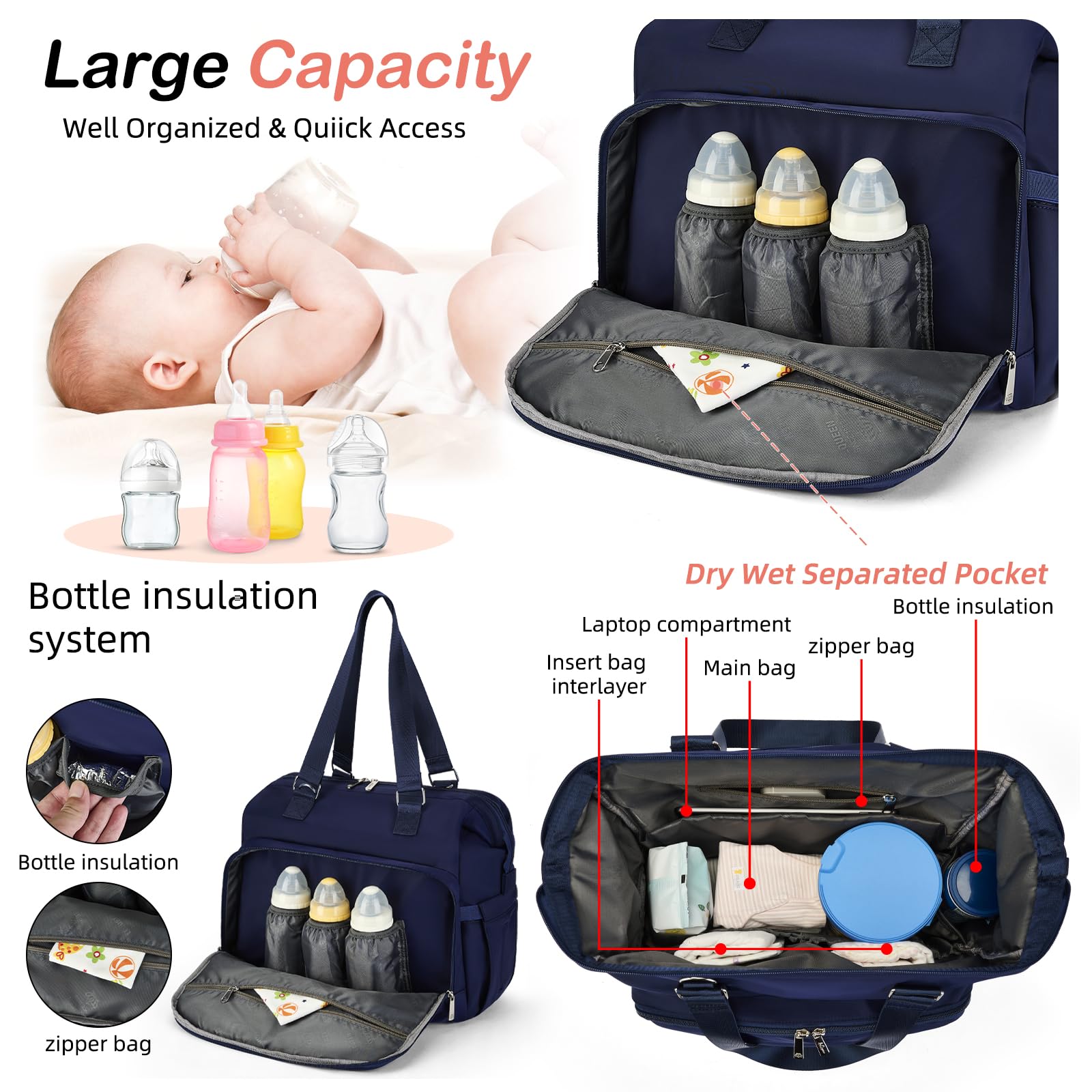 Fexkean Borsa fasciatoio con per fasciatoio,Borsa a tracolla multifunzione impermeabile pannolini da viaggio per mamma e papà,Tracolla Regolabile Zaino Cambio