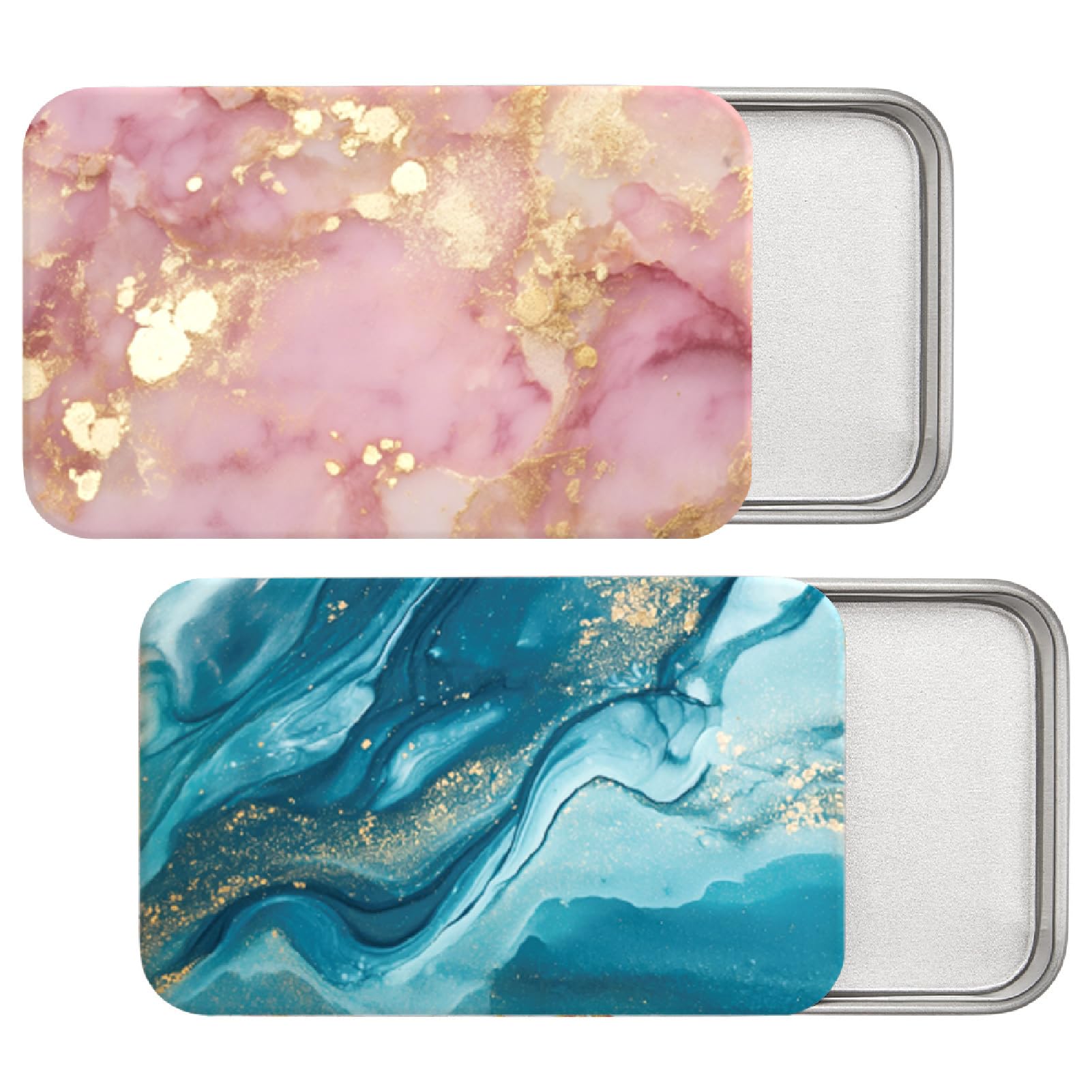 CREATCABIN 2 Pack Small Metal Box Colored Tin Boxes Tinplate Portable Sliding Lid Rectangular Mini Packaging Storage Organizer Container Gift for Jewelry Bead Swab Candy Craft Card Marble 3x2in