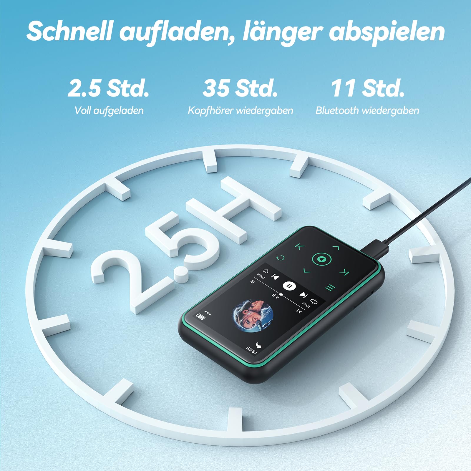 AGPTEK 64GB MP3 Player mit Sport Clip, Bluetooth 5.3 Player mit 1,8 Zoll TFT Farbbildschirm, Mini Musik Player mit Touch-Tasten, FM Radio, Schrittzähler, unterstützt bis 128GB SD Karte, Blau