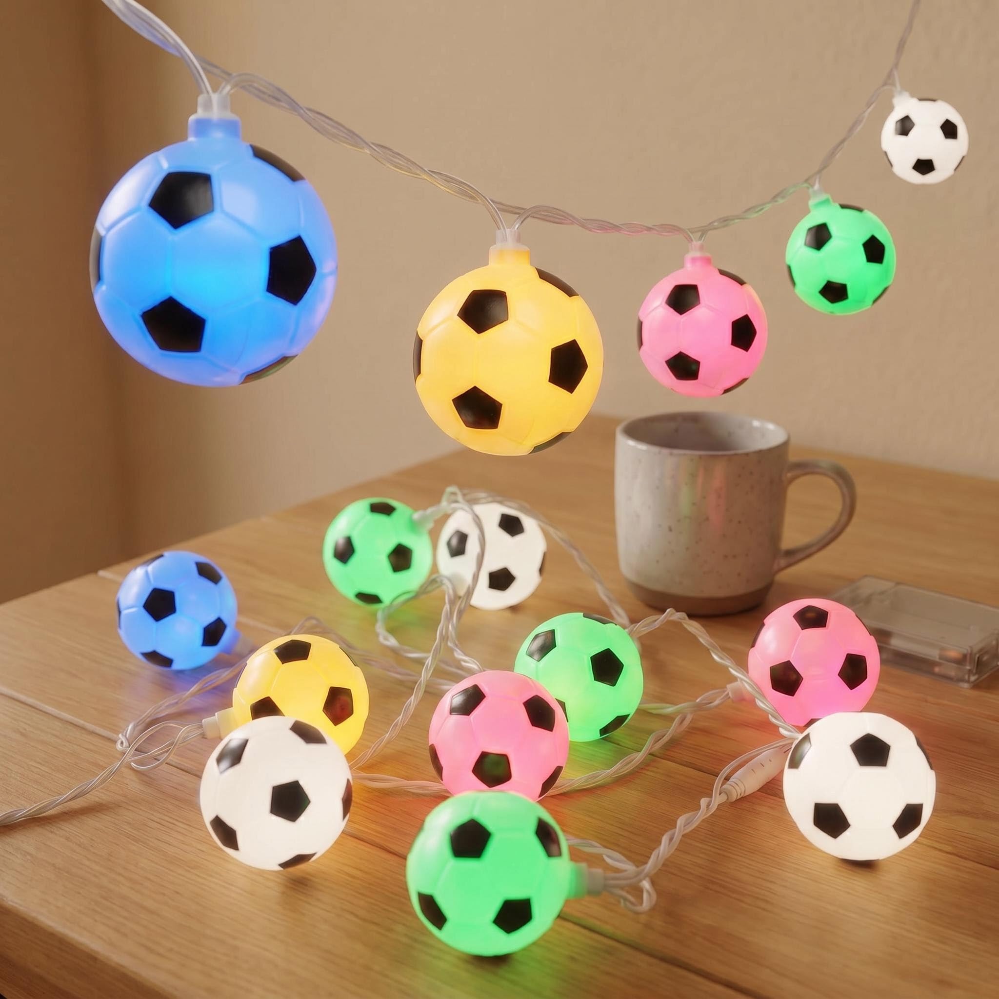 DiiWmme 2M/6.56ft Football LED String Lights,Battery Powered 10 LED Soccer Night Light for Bedroom Decor, Football Themed Party,Boys Room Accessories,Indoor Outdoor Decoration (Multicolor, 2 Pack)