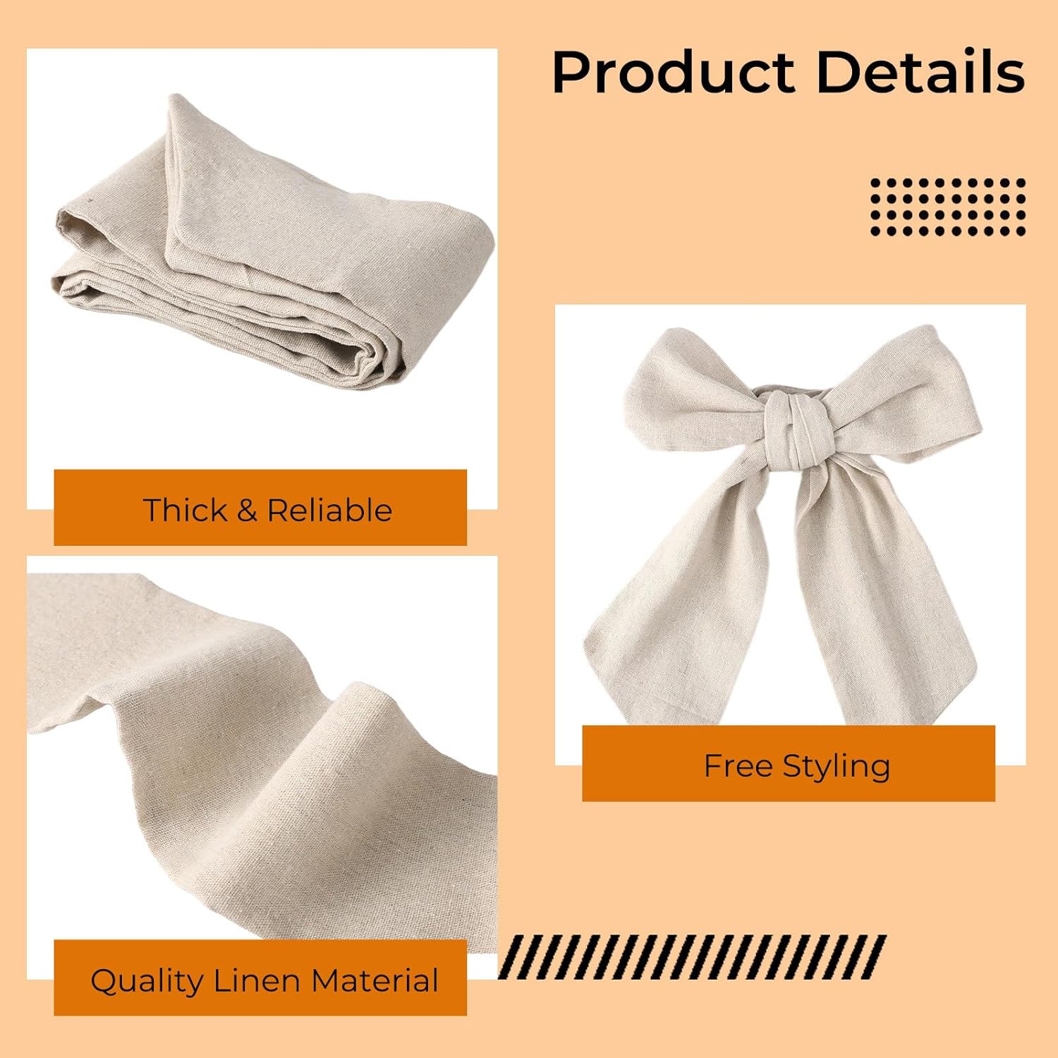 4 Pcs Linen Wreath Sash, Neutral Fabric Sash For Window Wreaths, Long Hanging Ribbon For Holiday Garland, Wreath Sash Garland Porch Decor, All-Season Decorative Wreath Accent For Front Door