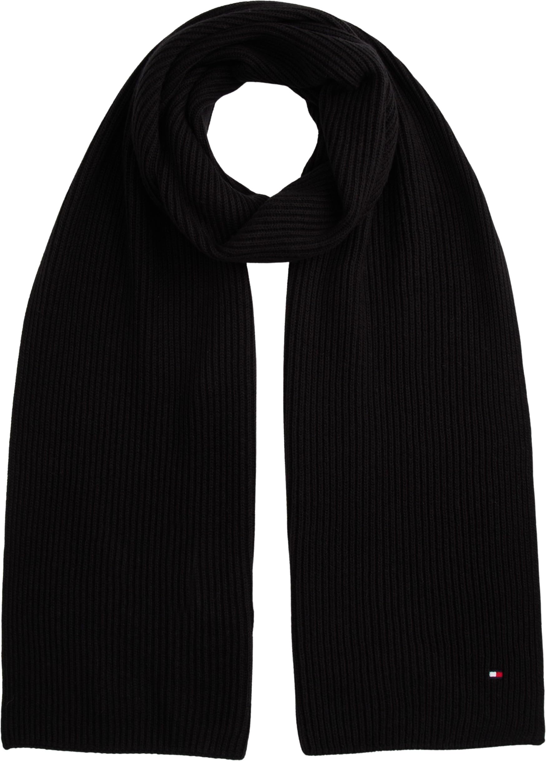 Tommy Hilfiger Men's Black (Black) ’S Flag Ribbed Knit Pima Cotton Cashmere Scarf, One Size