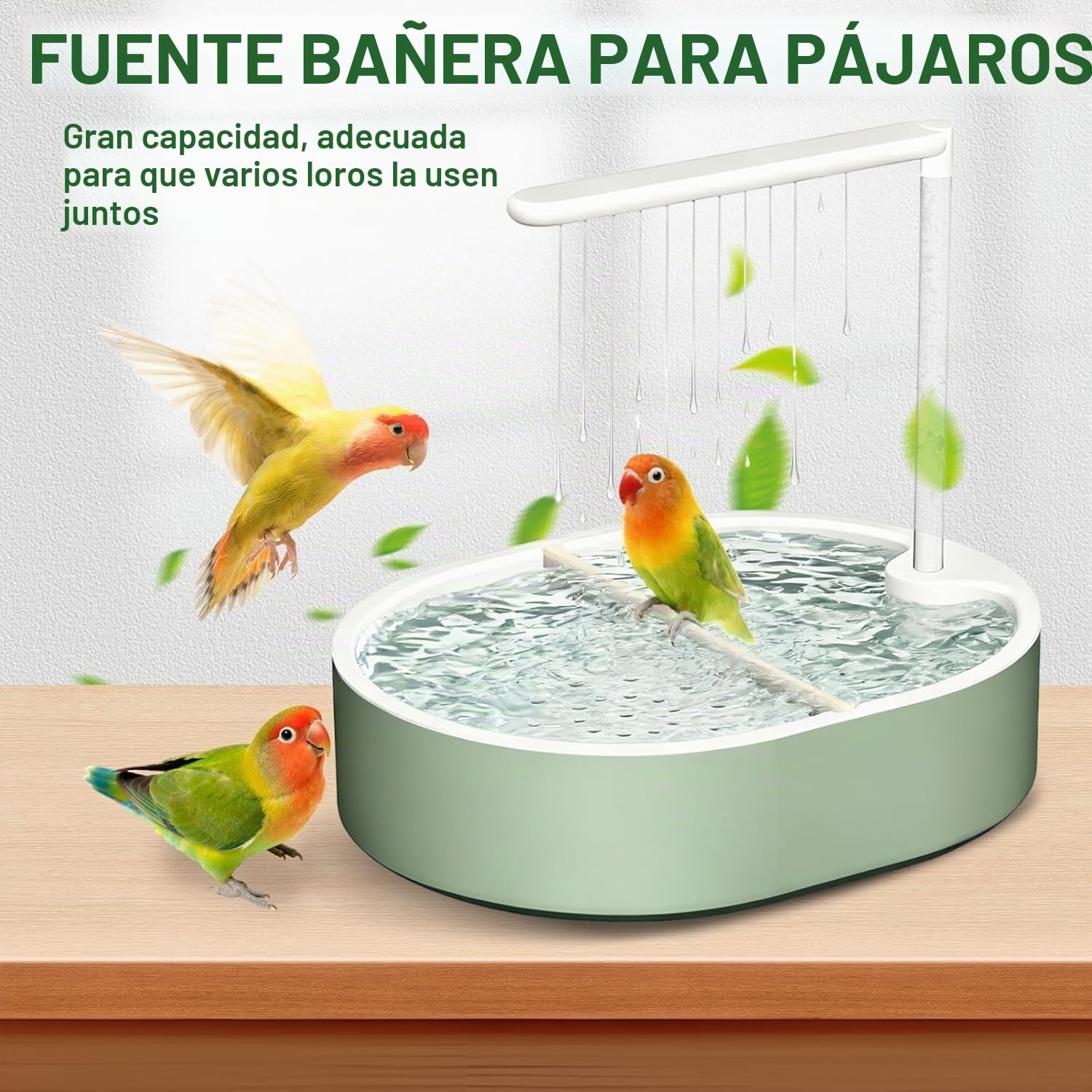 Ducha para Pájaros, Bañera Automática con Bomba USB y Agua en Circulación, Baño para Jaula con Múltiples Salidas, para Periquitos, Ninfas, Agapornis y Pequeños Loros, Verde