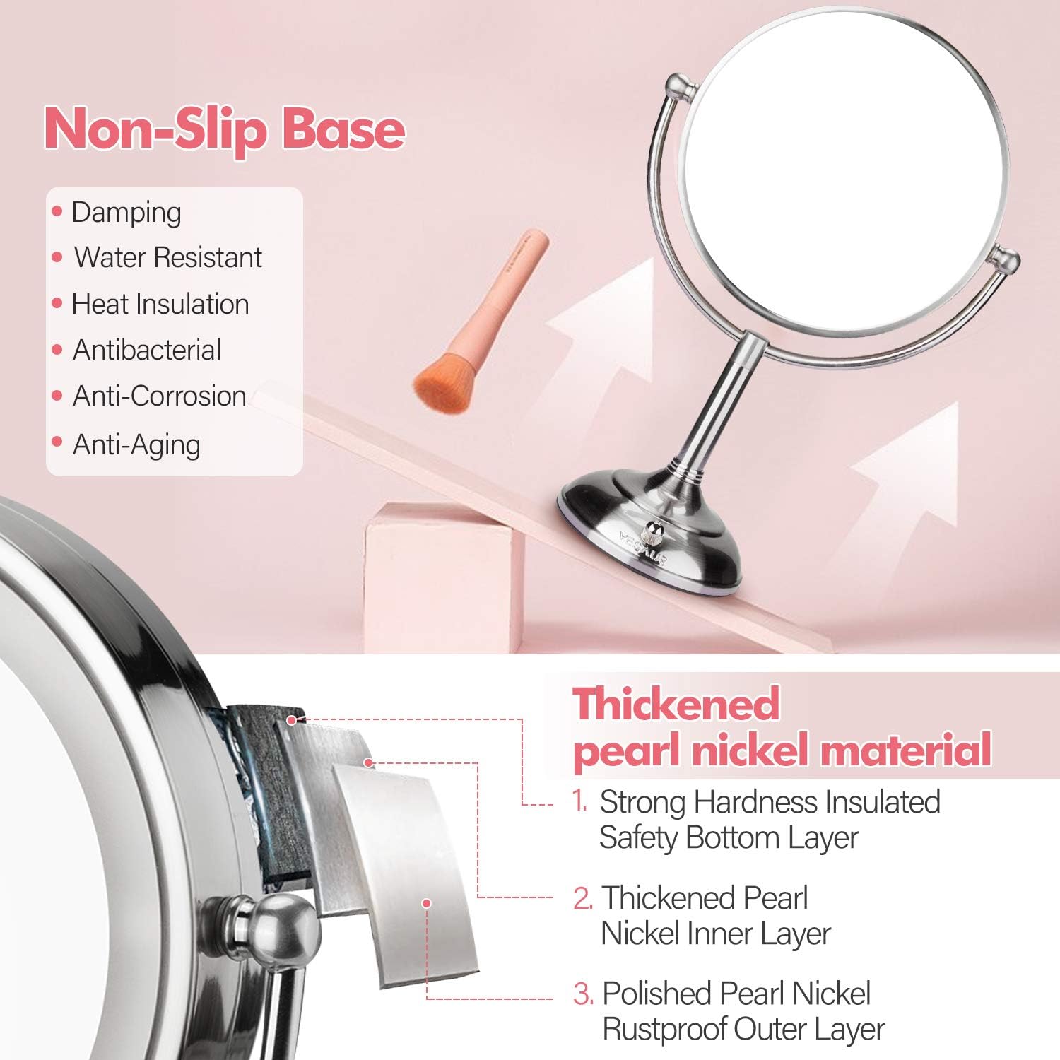 One-Day Sale: Up to 70% Off VESAUR Professional 10 [Large Tall Size] Lighted Makeup Mirror, 2-Sided Magnifying Vanity Mirror with 48 LED Lights, Senior Satin Nickel Cosmetic Mirror, Brightness Adjustable (0-1100Lux)