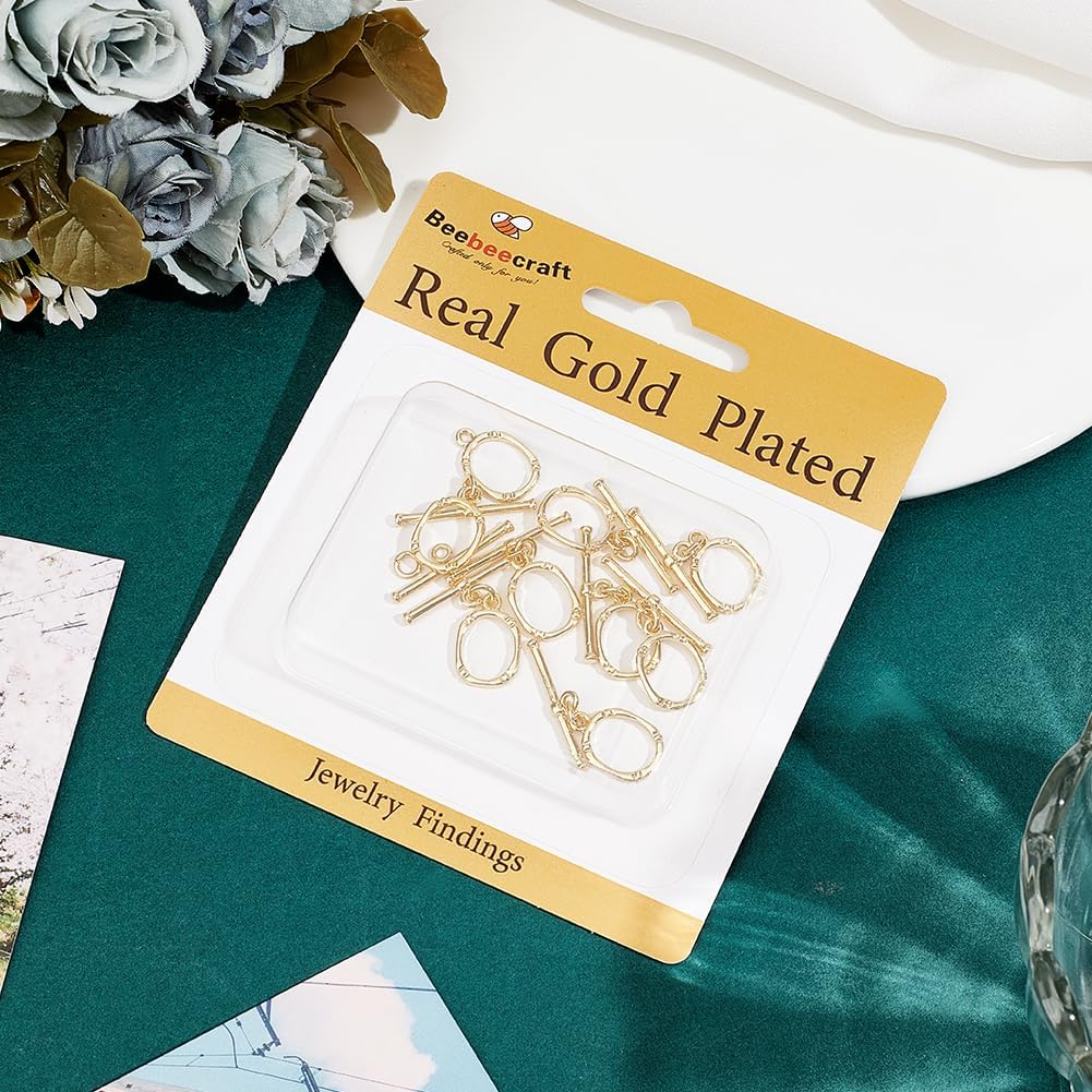 Beebeecraft 1 Box 10 Sets Toggle Jewelry Clasp Sets Real 18K Gold Plated Brass Oval T Bar Ring Links Closure End Clasps Connectors for Jewelry Making Necklaces Bracelets Supplies DIY Crafts - Image 6