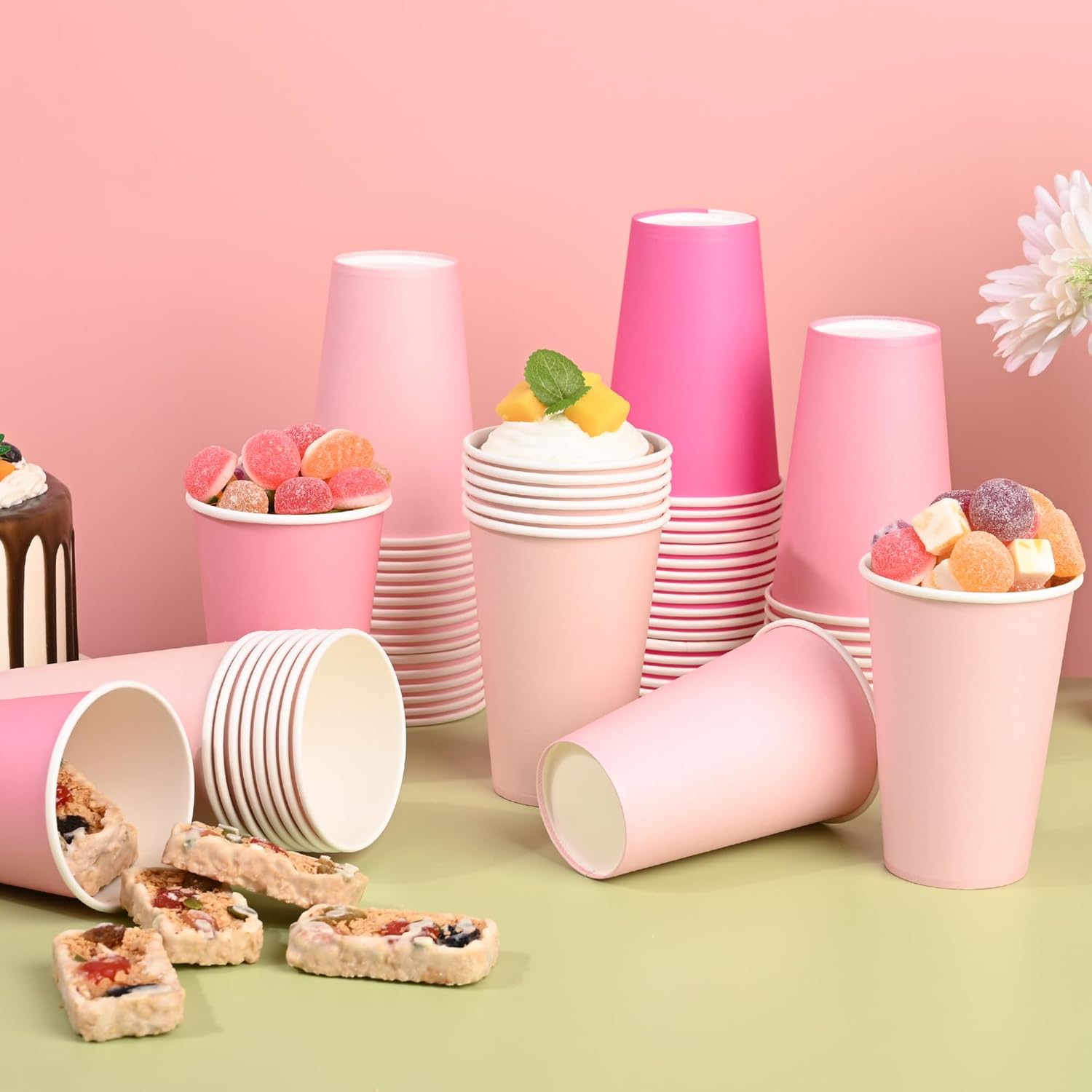 40 Pcs 12 oz Pink Disposable Coffee Cups with Lids Hot Pink Light Pink Gradient Paper Cups for Hot and Cold Beverage Water Juice Coffee Tea Party Wedding Bride Shower Supplies - Image 4