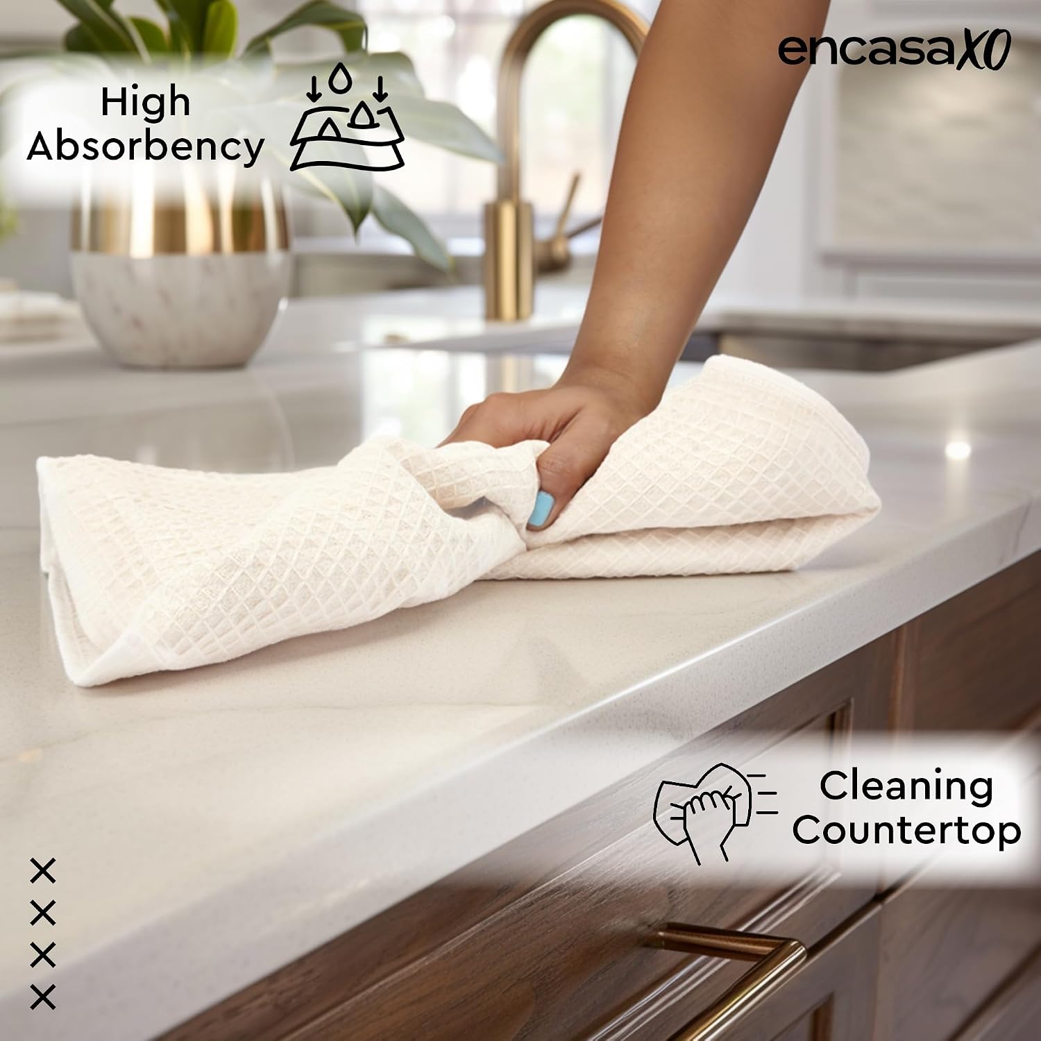 Encasa XO Kitchen Dish Towels, Waffle Weave 28"x18" Solid Off White image 2