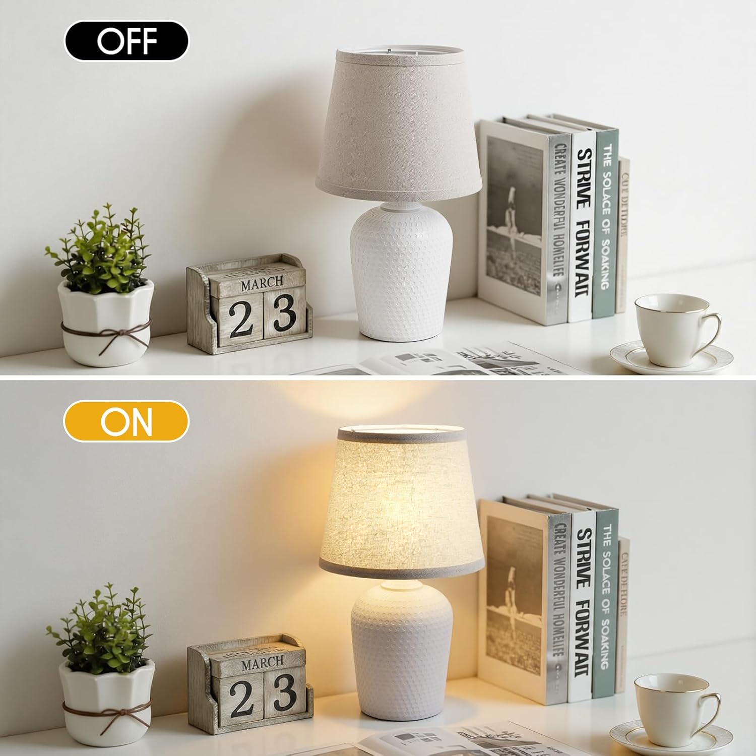 Sucolite 16'' Table Lamps Set of 2, Bedside Nightstand Lamps for Bedroom Kid’s Room, Cute Desk Lamps with Studded Texture Base for Reading Nursery Living Room Office,Beige & White